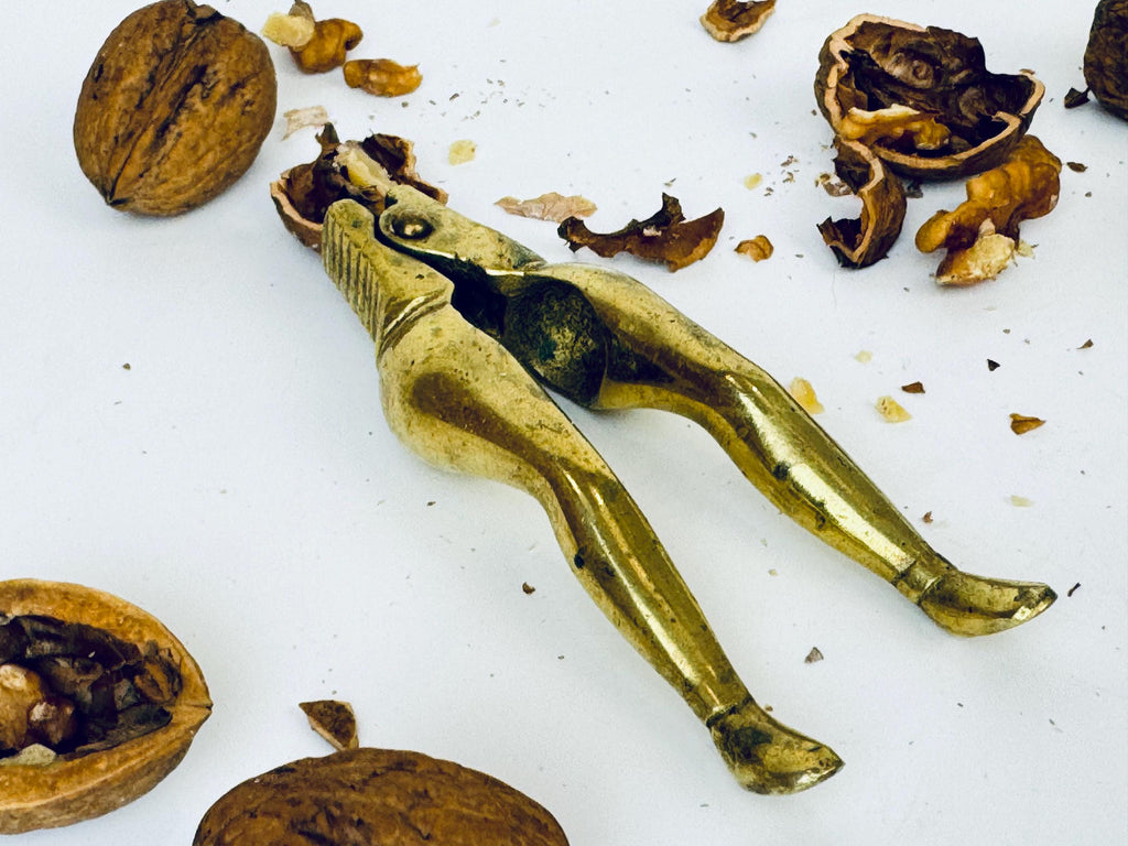 Product image for 'mid century brass leg nutcracker 1960s vintage brass kitchen gadget sculptural hand held nut cracker' (view 3f69e1)