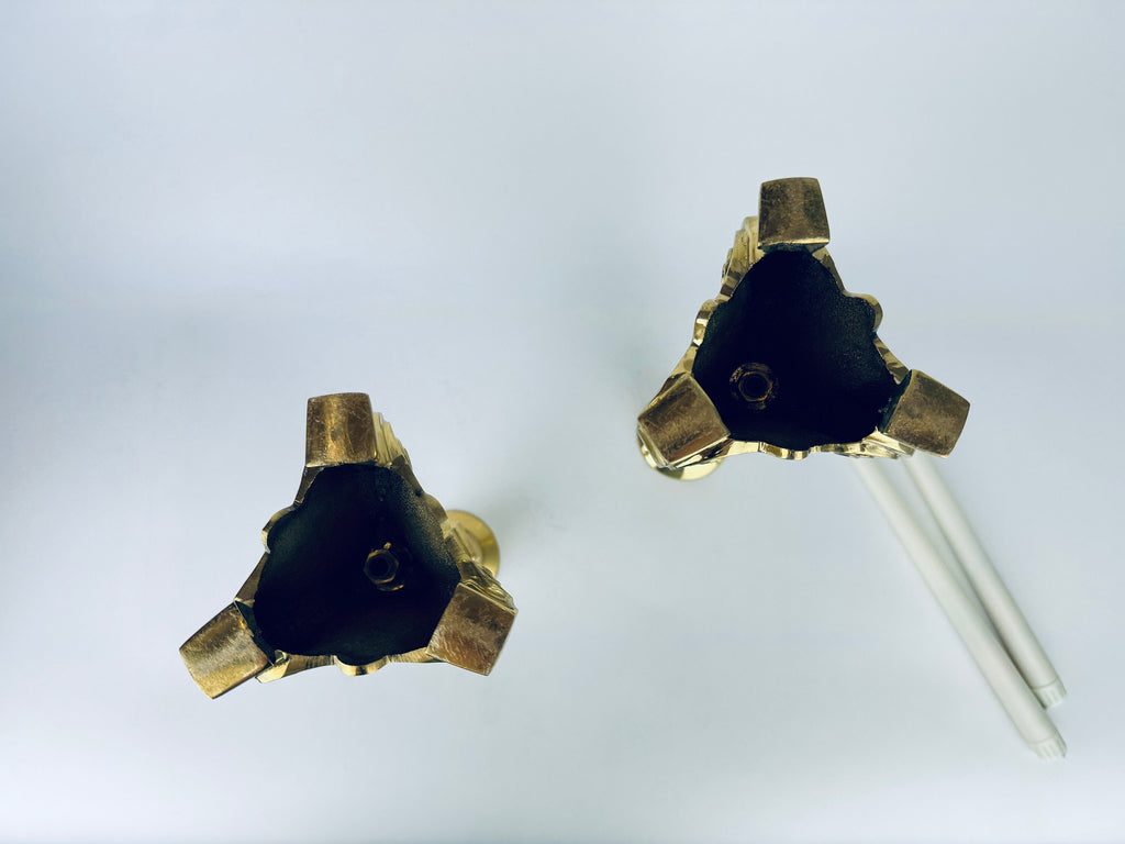 Product image for 'vintage hollywood regency tall solid cast brass candle stick holders set of two 2 attractive aged metal patina' (view 393ae4)