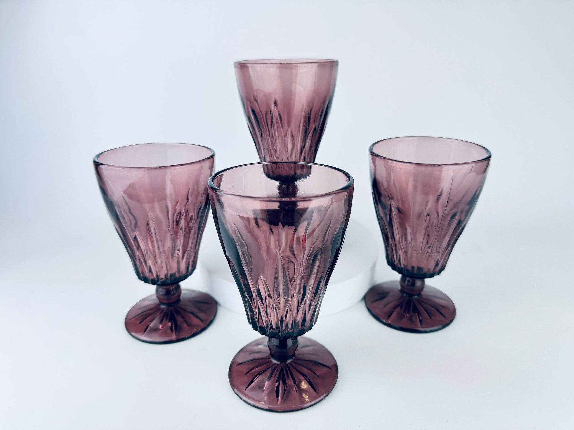 Product image for 'vintage hazel atlas moroccan cut purple amethyst glassware mid century modern mcm barware sets sold separately' (view cd112b)