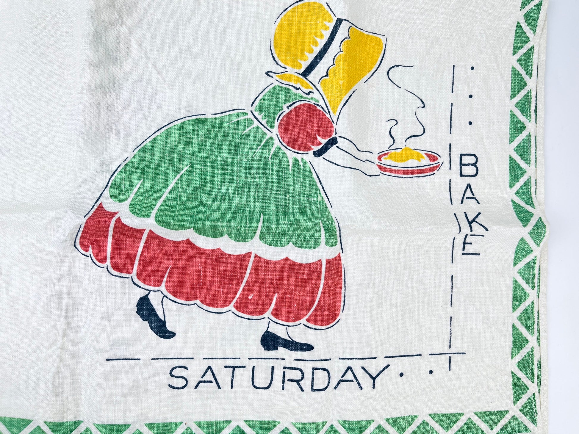 Product image for 'vintage saturday chore baking linen tea towel statement towel' (view d1e6dc)
