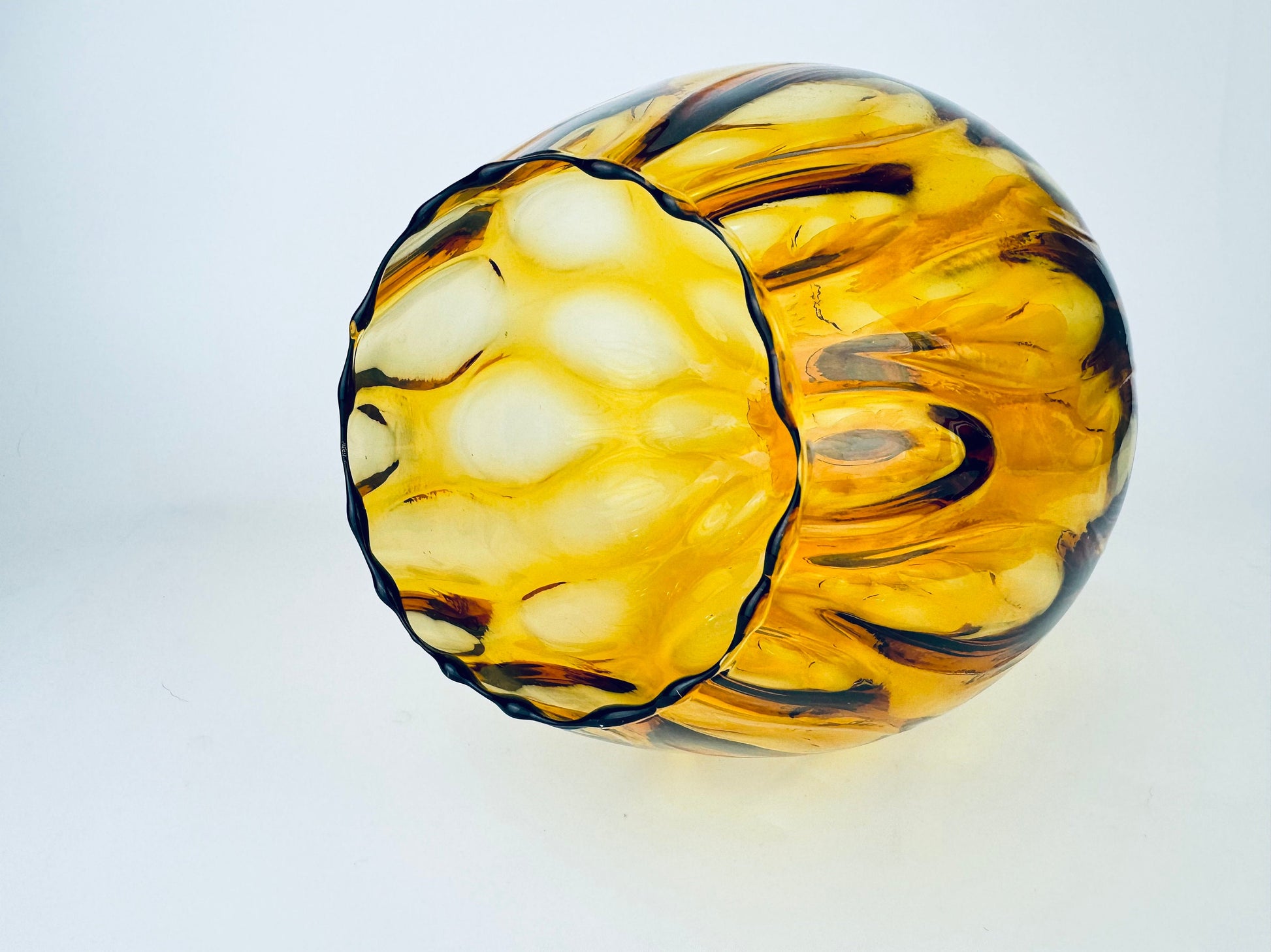 Product image for 'vintage italian empoli handblown glass snifter bowl vase amber teardrop pattern made in italy' (view 9b7848)