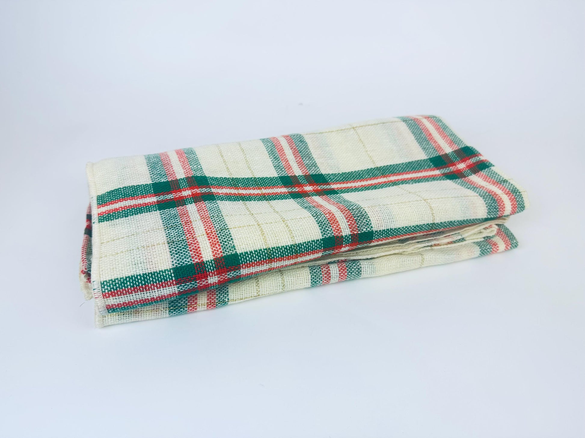Product image for 'vintage square christmas plaid table cloth gold metallic stripe new old stock nos' (view dd8252)