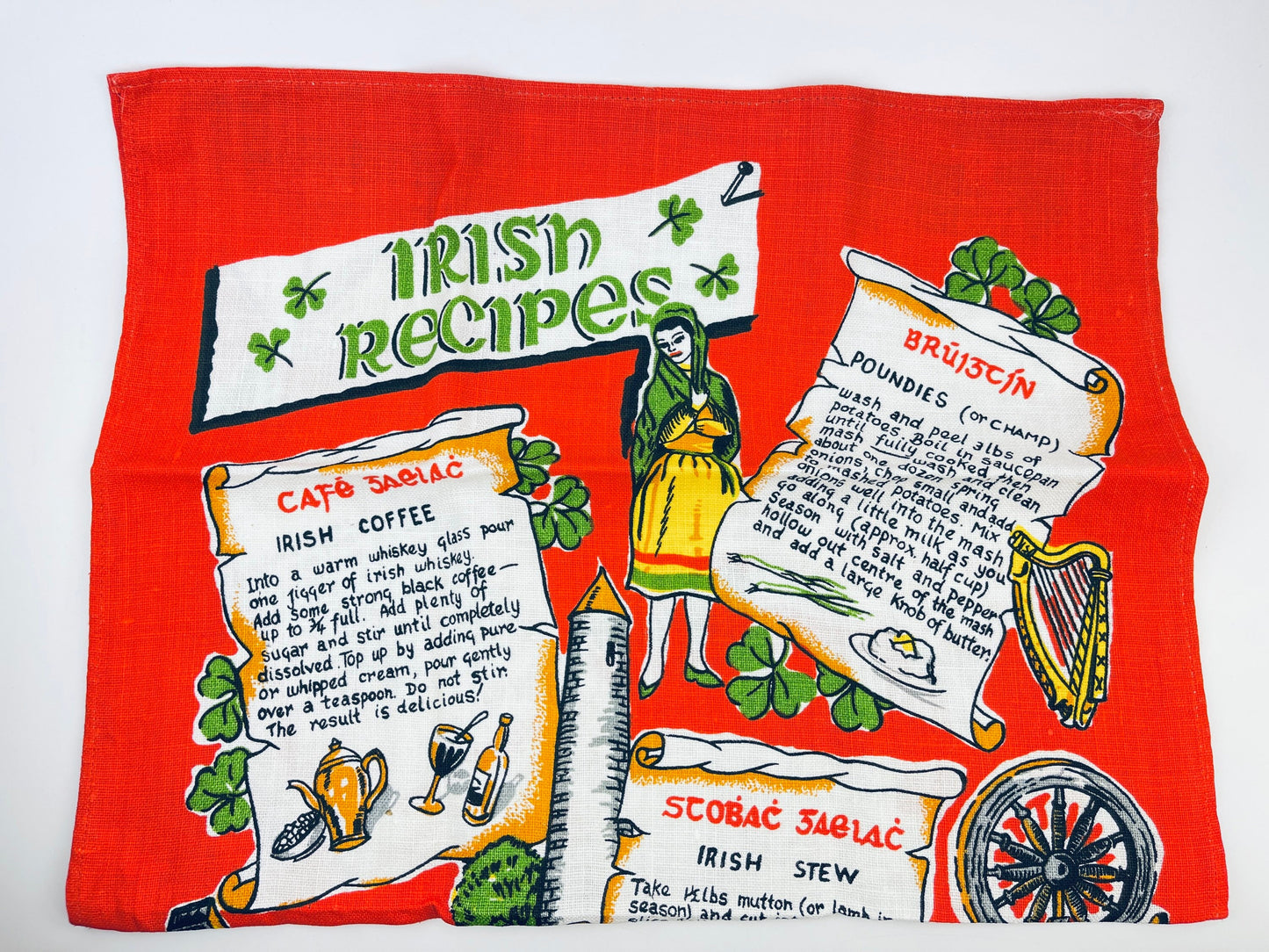 Product image for 'vintage 1970s irish linen tea towel traditional recipes print made in ireland' (view e2916d)