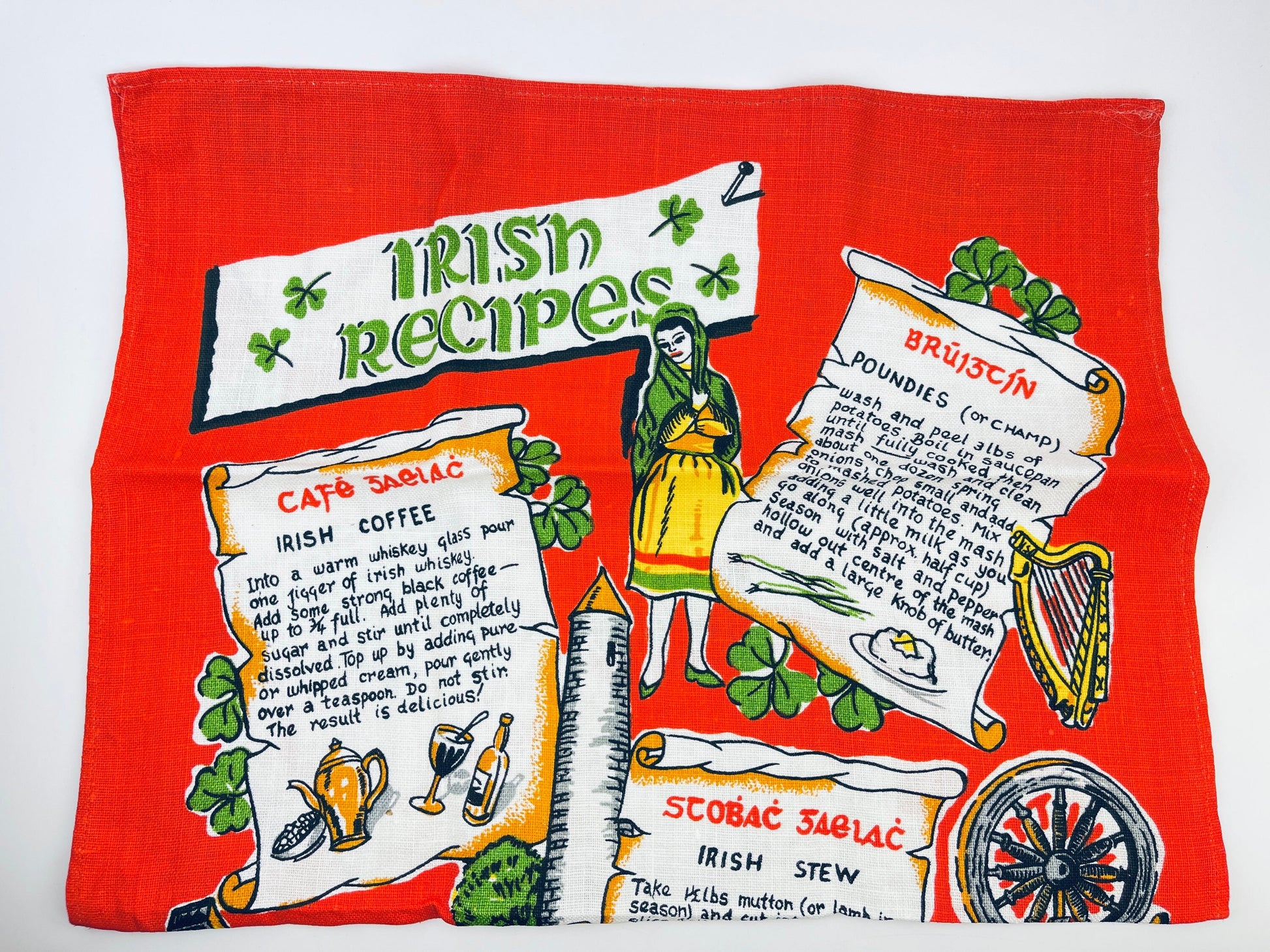 Product image for 'vintage 1970s irish linen tea towel traditional recipes print made in ireland' (view e2916d)