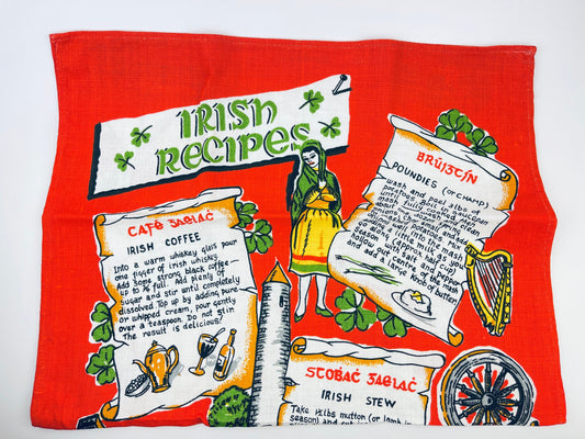 Product image for 'vintage 1970s irish linen tea towel traditional recipes print made in ireland' (view e2916d)