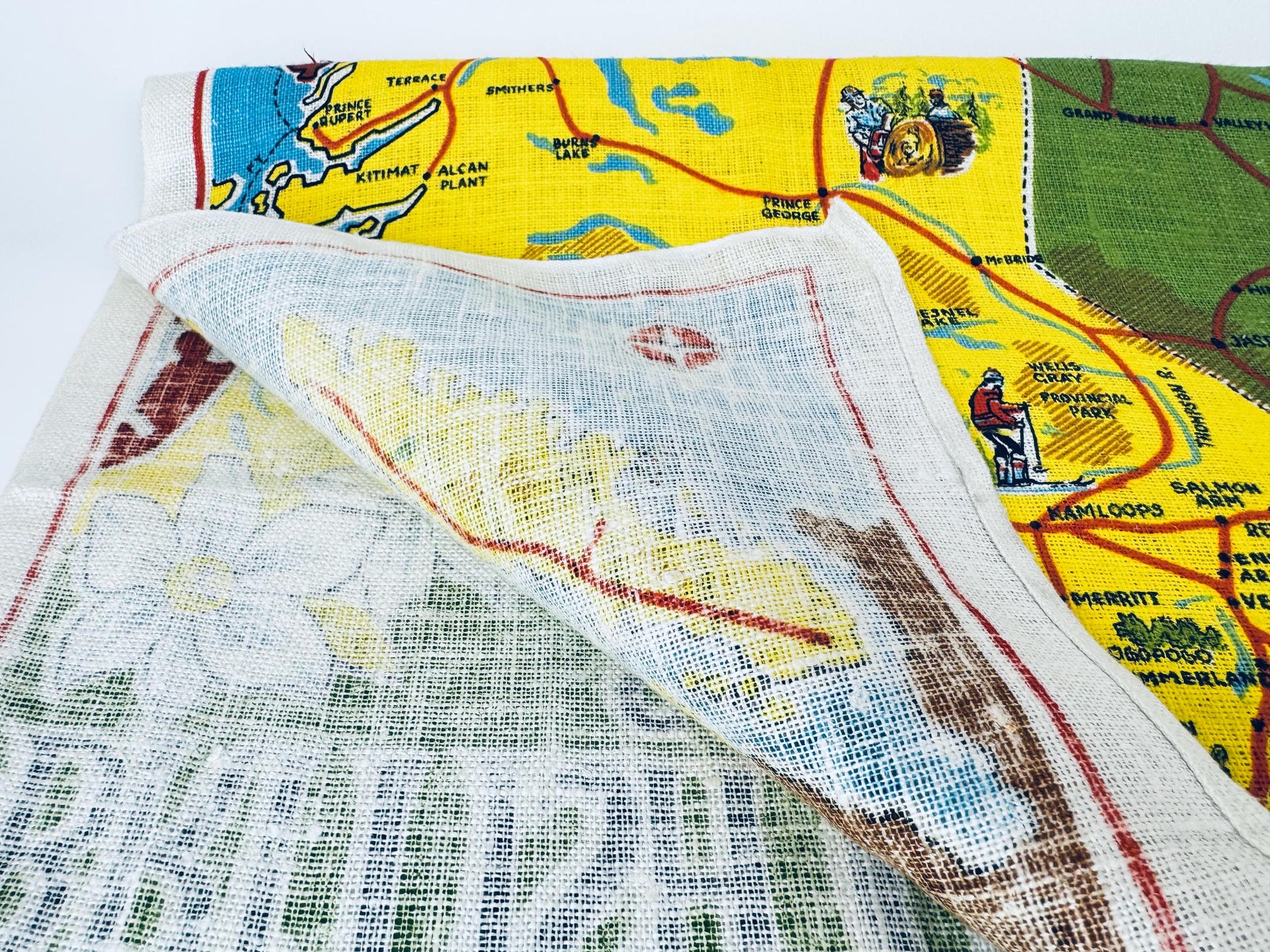 Product image for 'vintage 1960s british columbia linen tea towel hand printed canadian souvenir' (view 24b5a3)