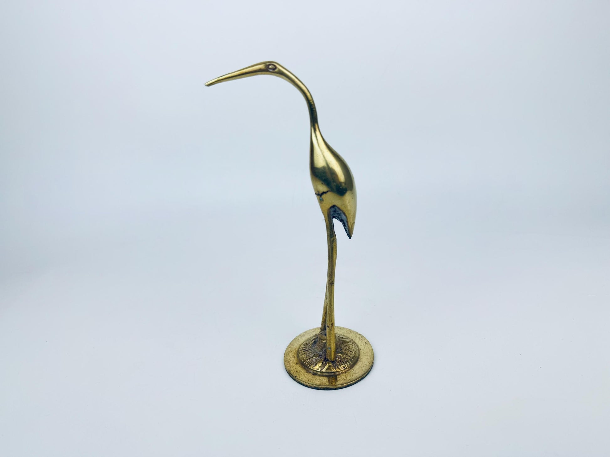 Product image for 'vintage solid brass crane sculpture figurine attractive aged metal patina' (view f8698a)
