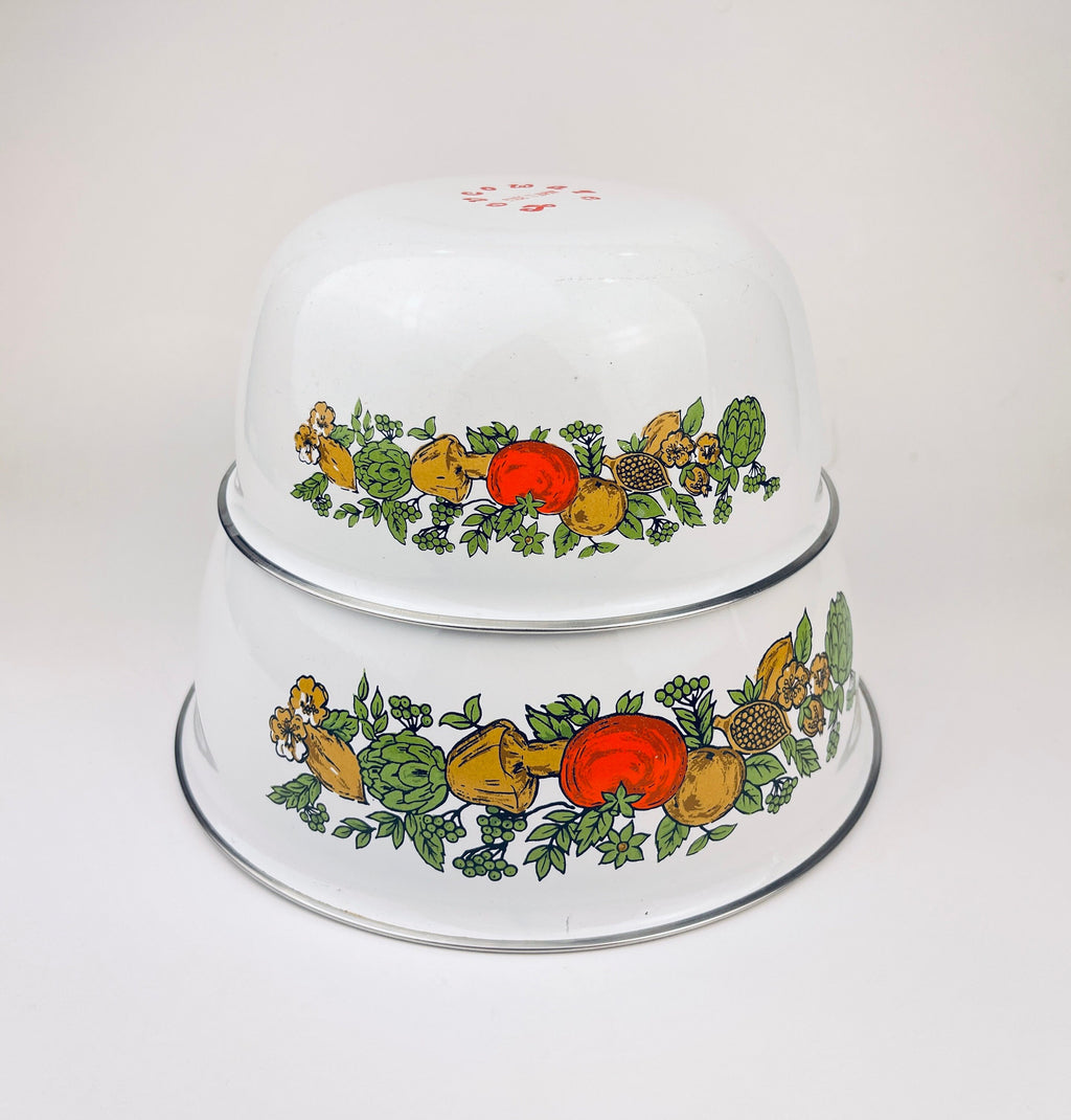 Product image for 'vintage levcoware enamelled nesting mixing bowls vegetable pattern set of two 2' (view b6b577)