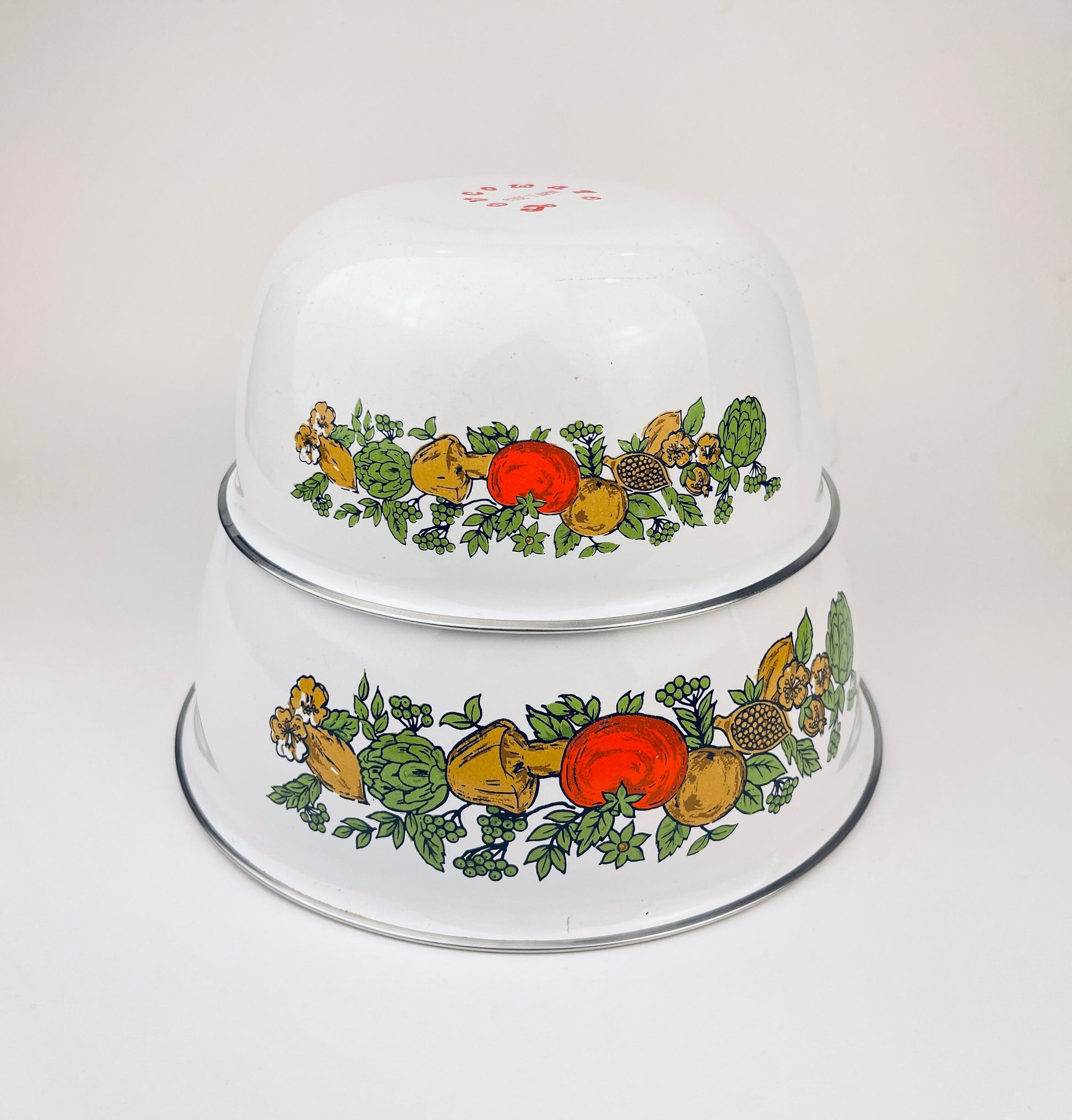 Product image for 'vintage levcoware enamelled nesting mixing bowls vegetable pattern set of two 2' (view b6b577)