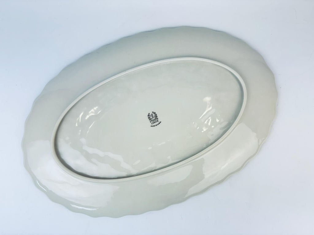 Product image for 'vintage lenox oval beige silver crested serving platter embossed maple leaf design made in usa' (view 2e270f)