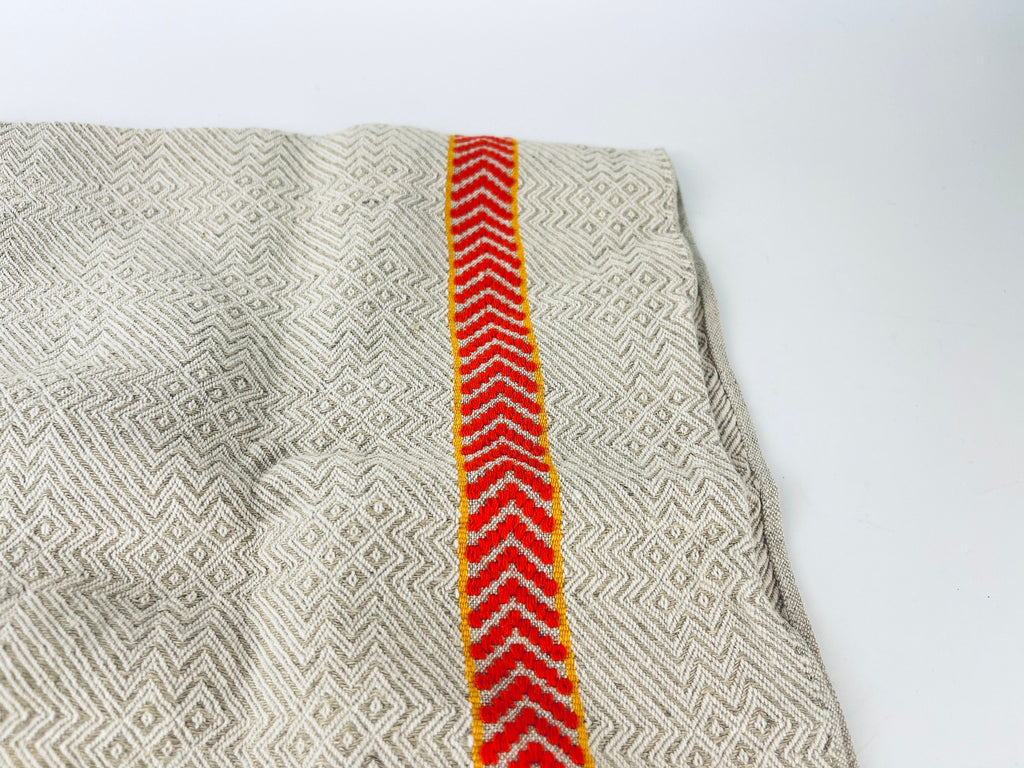 Product image for 'vintage beige white geometric print kitchen towel red yellow stripe 100 cotton' (view 60fbc9)