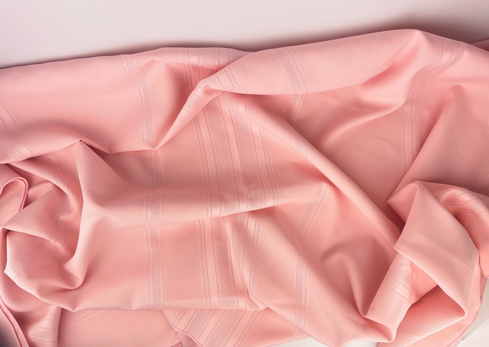 Product image for 'vintage pink rectangular tablecloth 90s tablescape textured ribbon stripes' (view a29961)