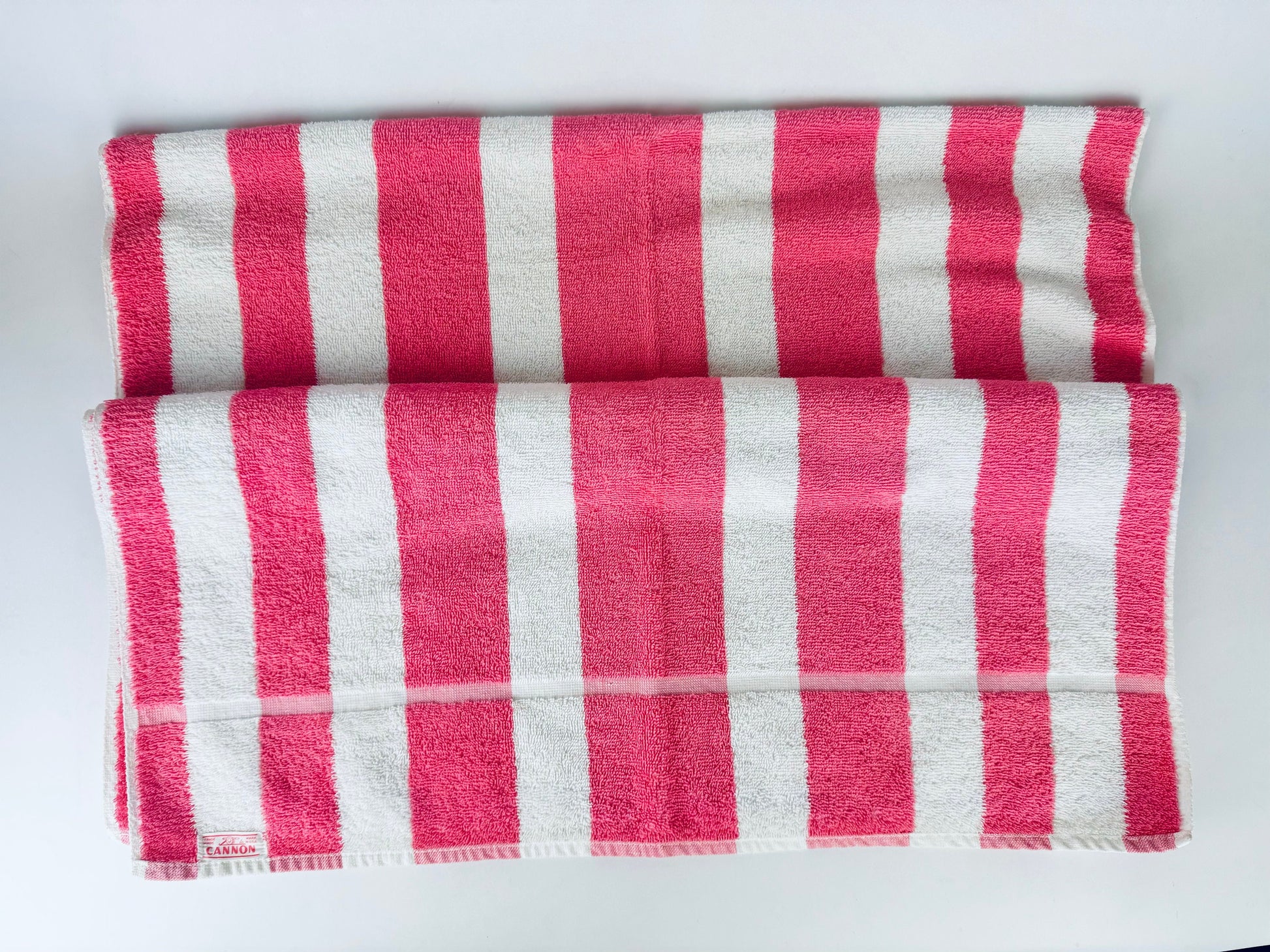 Product image for 'vintage cannon pink white striped bath towel made in usa' (view 69bf68)