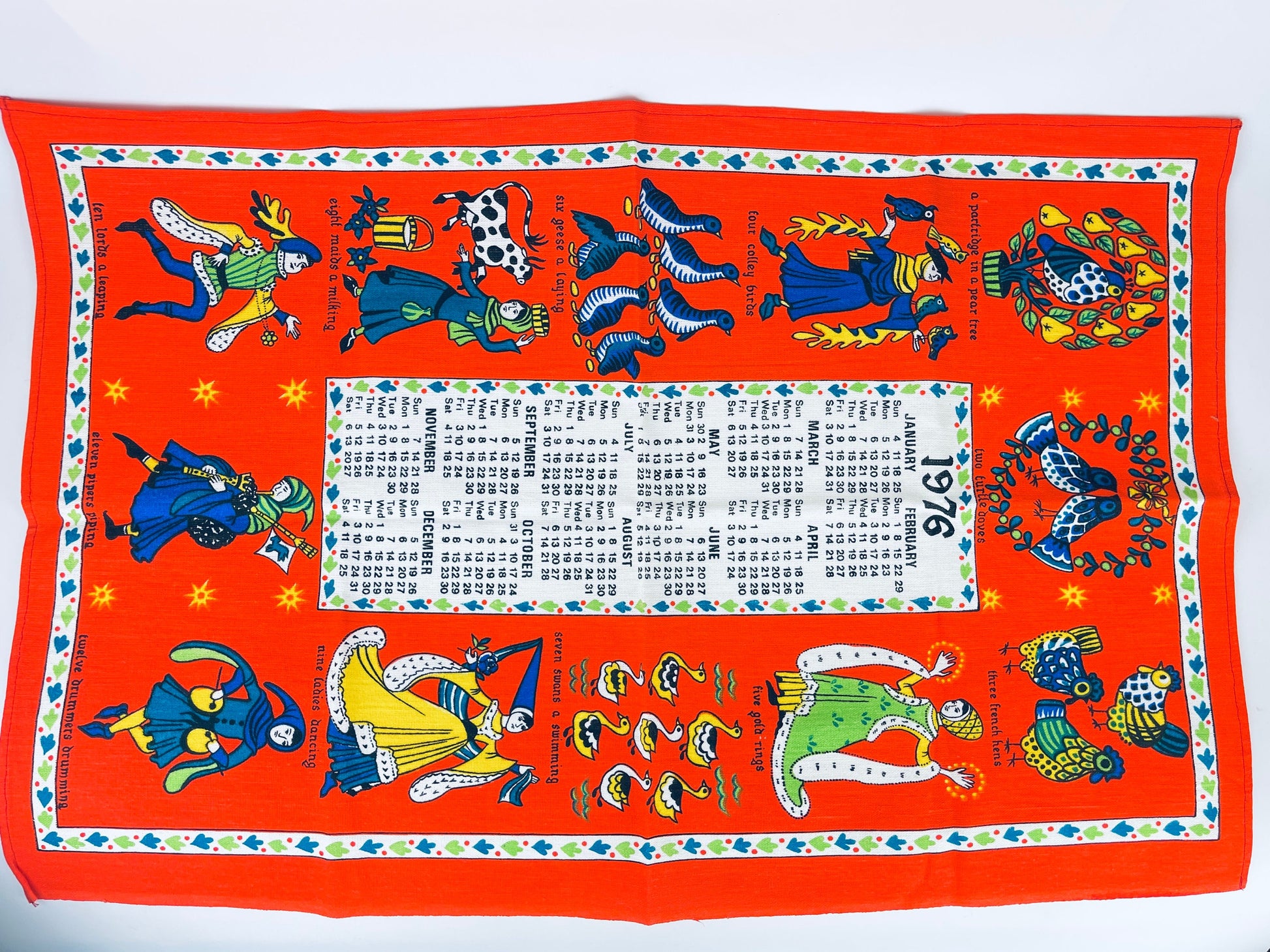 Product image for 'vintage 1976 calendar linen tea towel wall hanging 12 days of christmas christmas birthday gift' (view 1747b3)
