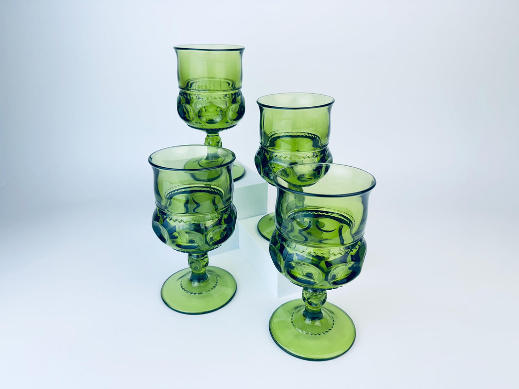 Product image for 'vintage avocado green kings crown thumbprint indiana pressed glass glassware sets sold separately' (view d43d08)