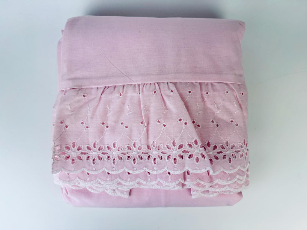 Product image for 'vintage pink broderie anglaise eyelet lace king duvet cover new old stock nos made in canada' (view f7f841)