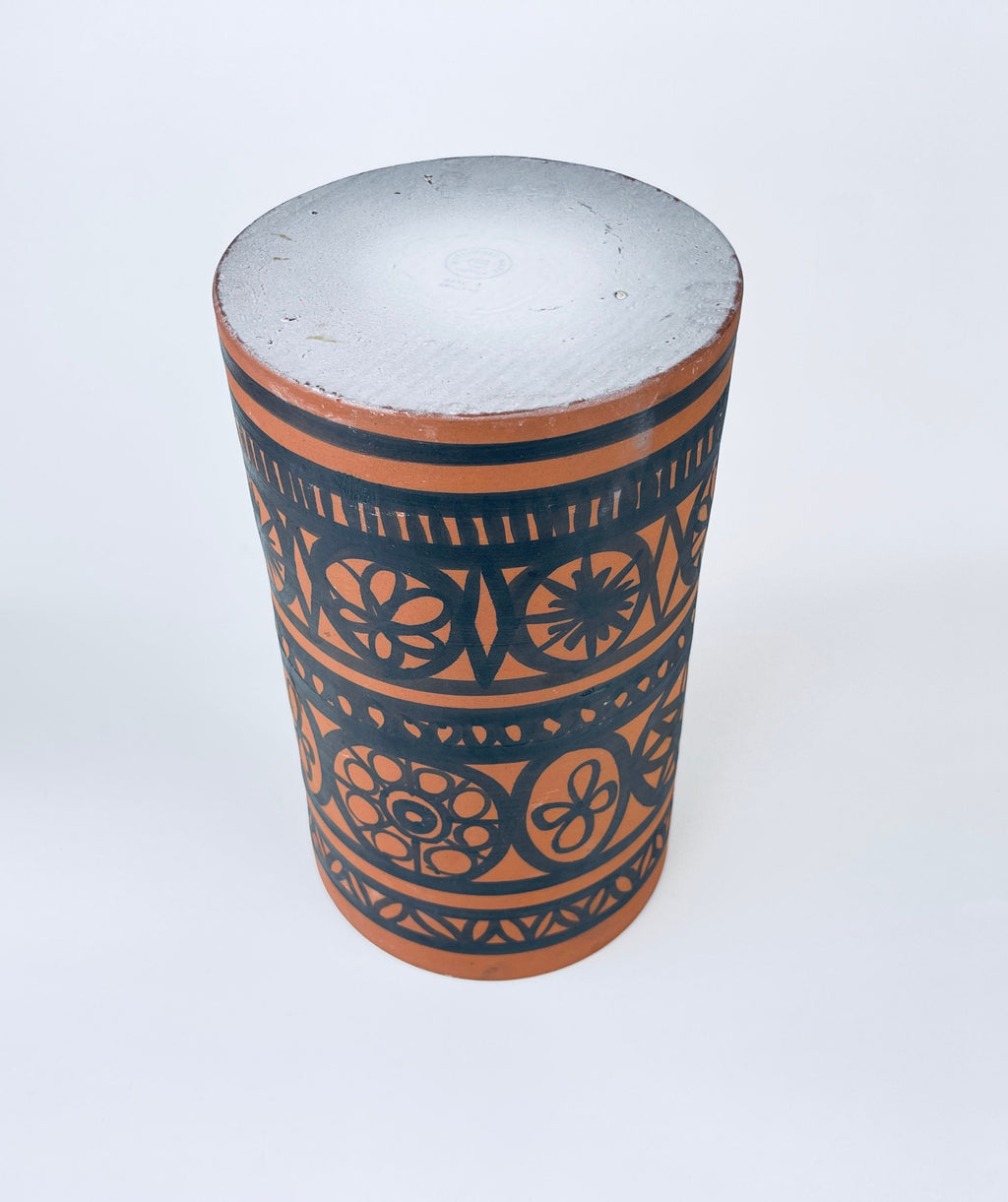 Product image for 'vintage wattisfield ware suffolk terracotta pottery widemouth vase hand painted mid century modern pattern made in england' (view 4c83d8)