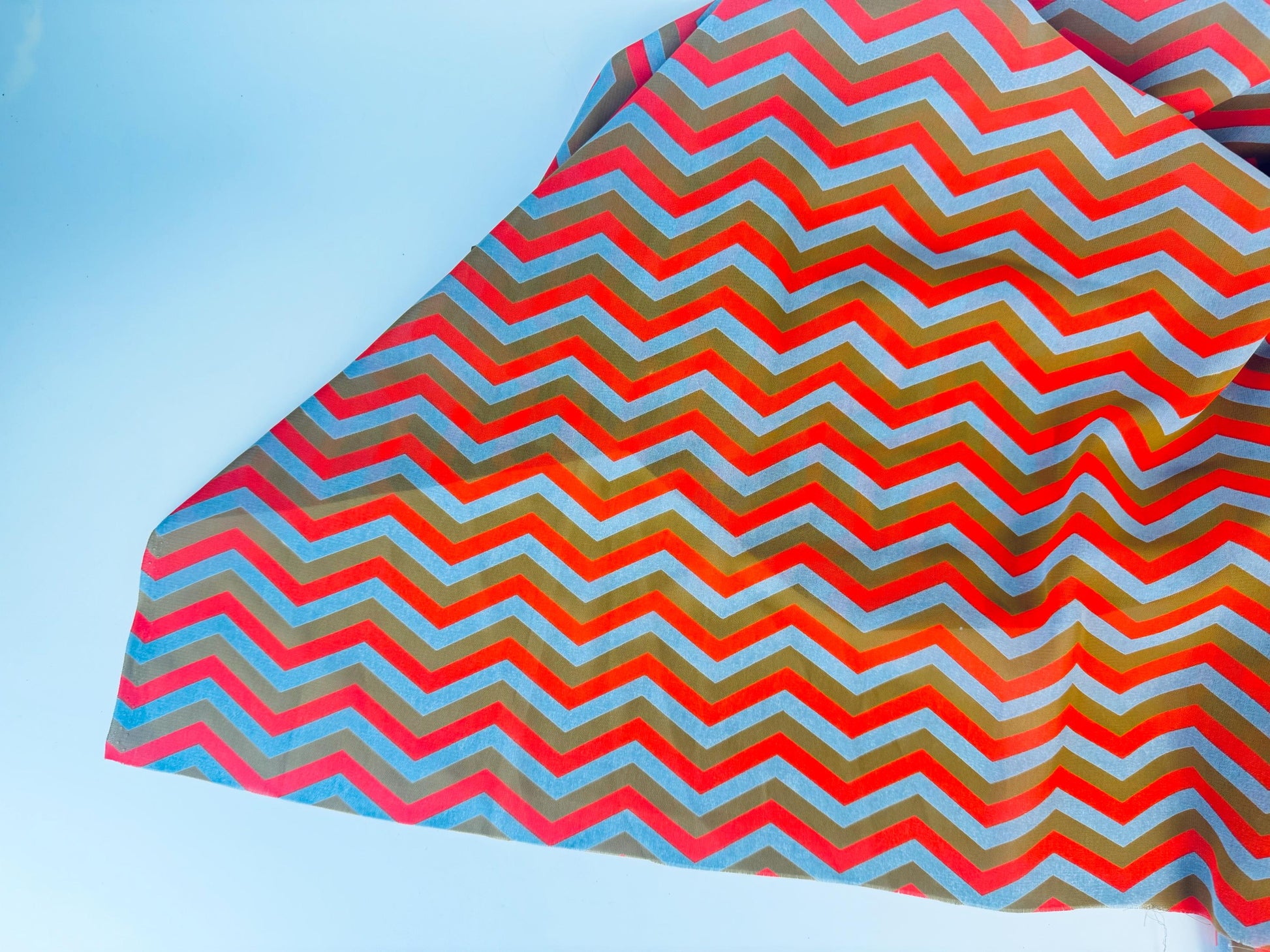 Product image for 'vintage orange brown grey semi sheer chevron print polyester fabric 45 x 62' (view 0c16f2)
