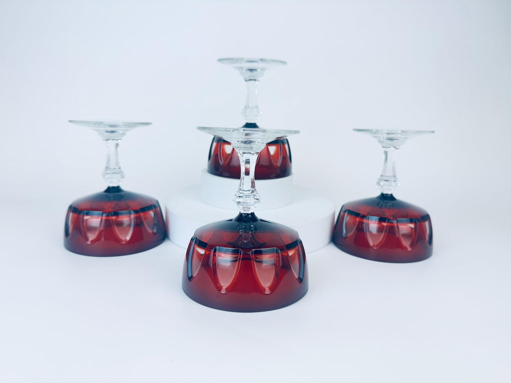 Product image for 'vintage cristal darques ruby red crystal champagne glasses mid century modern barware set of four 4 made in france' (view 403bcb)