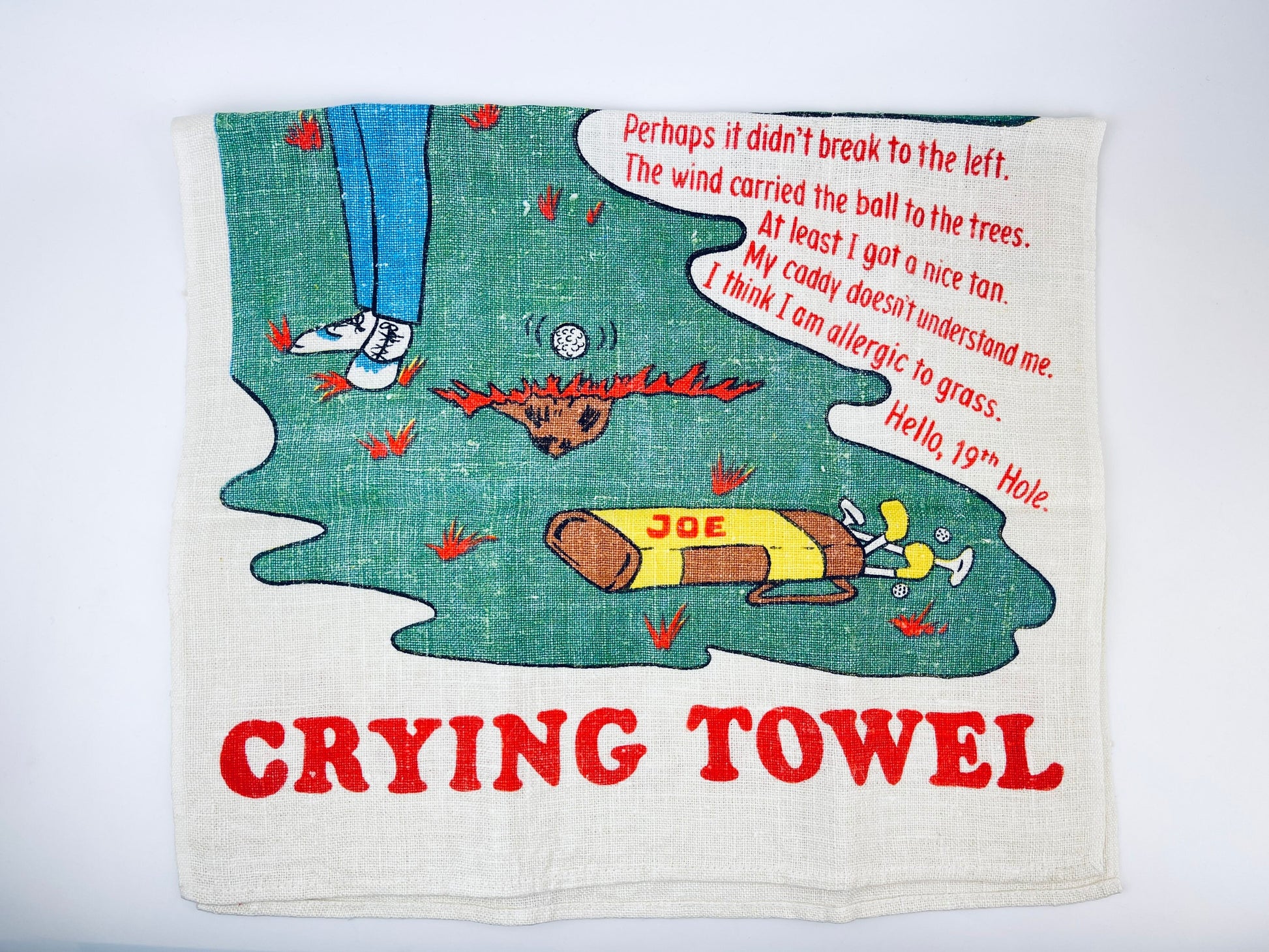 Product image for 'vintage golfers crying linen tea towel statement towel golfer gift' (view 4d707e)