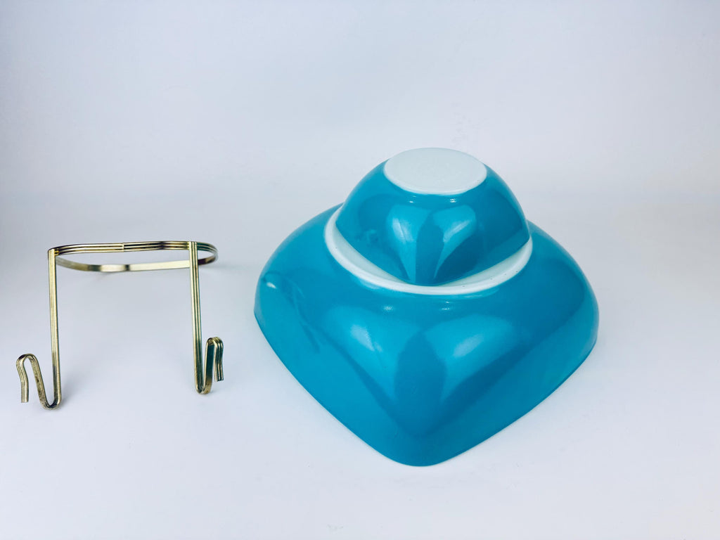 Product image for 'vintage rare pyrex chip n dip turquoise square glass bowl set made in usa promotional hostess collaboration 1959' (view 2eff58)