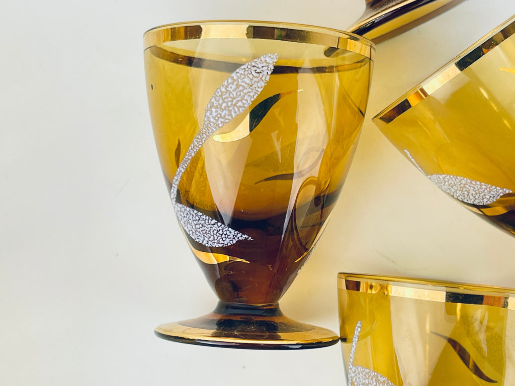 Product image for 'vintage amber gold striped glass barware set decanter shot glasses bohemia crystal made in czechoslovakia barware gift' (view 285458)