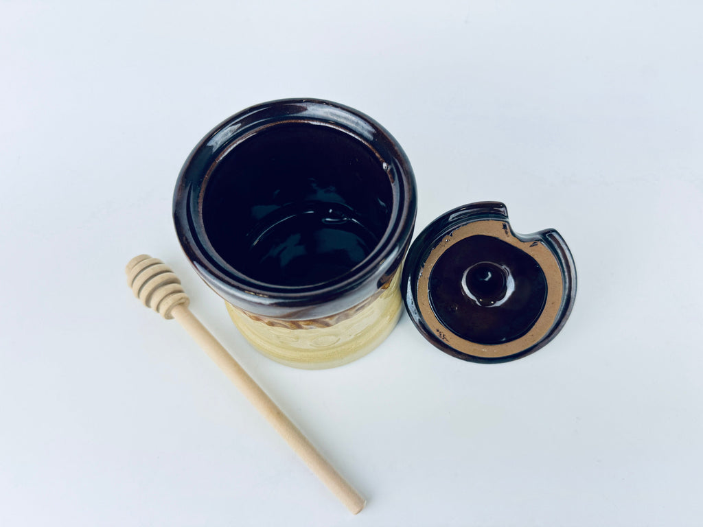 Product image for 'vintage glazed ceramic honey pot holder wooden honey dipper' (view 4d66a5)