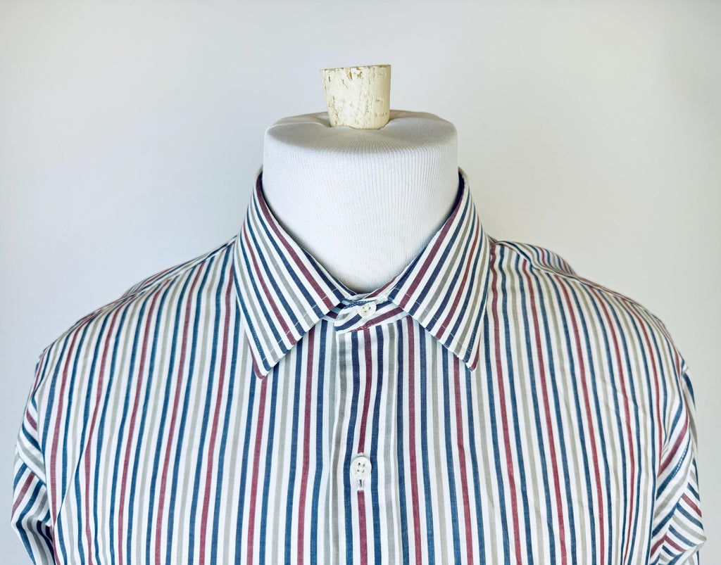 Product image for 'vintage woodwards classic light weight striped long sleeve white button down shirt size medium 17 33' (view 1bc861)