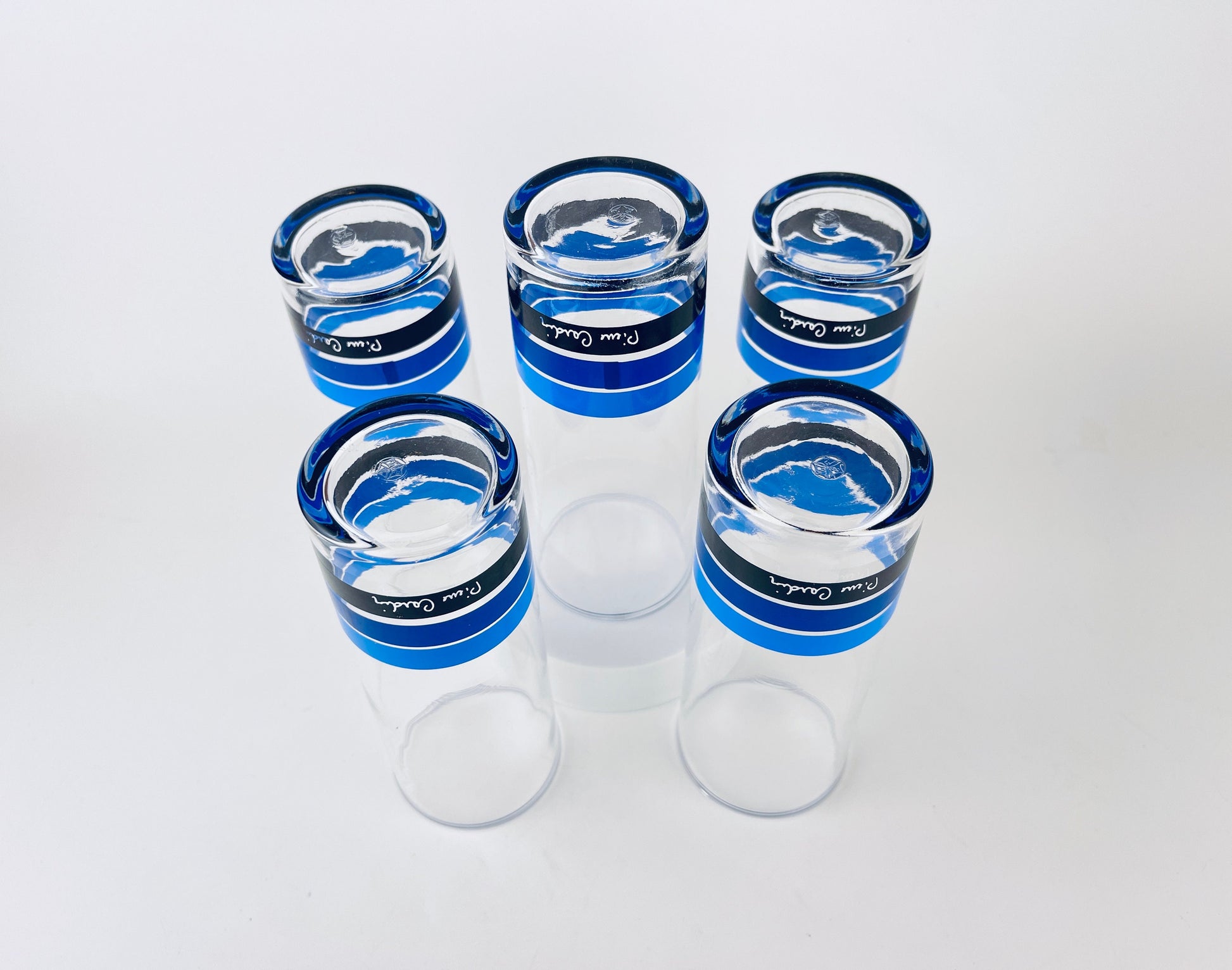 Product image for 'vintage pierre cardin blue ombre striped zombie glasses set of five 5 sasaki glass company made' (view 9fc195)