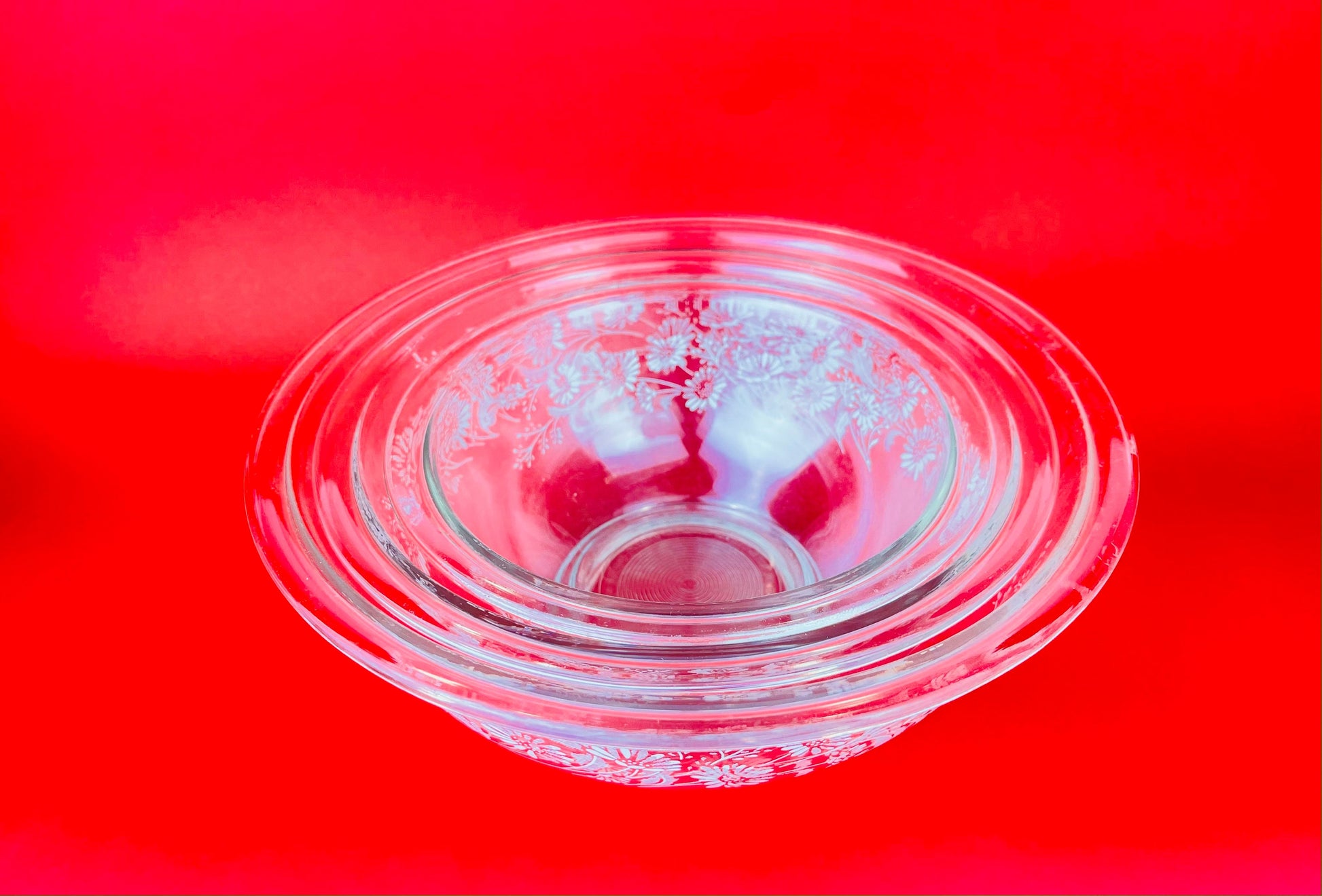 Product image for 'vintage colonial mist pyrex clear floral print mixing bowls sold separately' (view c1d7f0)