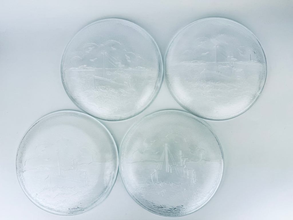 Product image for 'vintage nybro paul isling fishing boat art glass plates scandinavian design set of four 4' (view fa8dae)