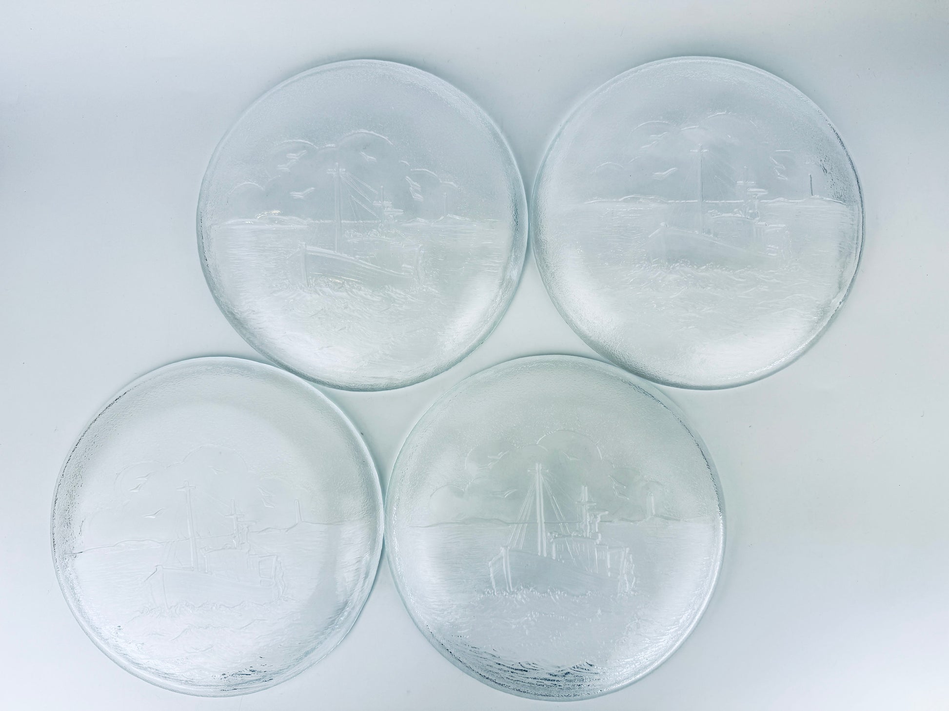 Product image for 'vintage nybro paul isling fishing boat art glass plates scandinavian design set of four 4' (view fa8dae)