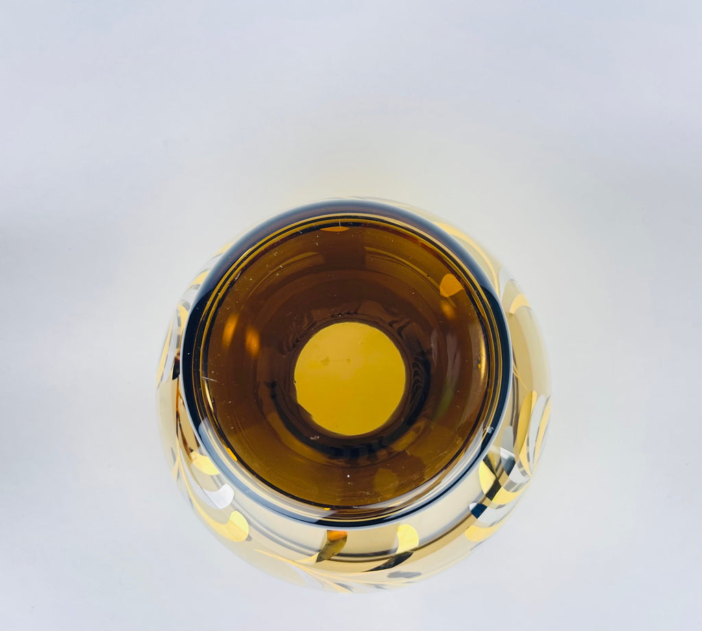 Product image for 'vintage bohemian footed glass compote bowl smokey gold art glass with floral motif made in czechoslovakia' (view 87d161)