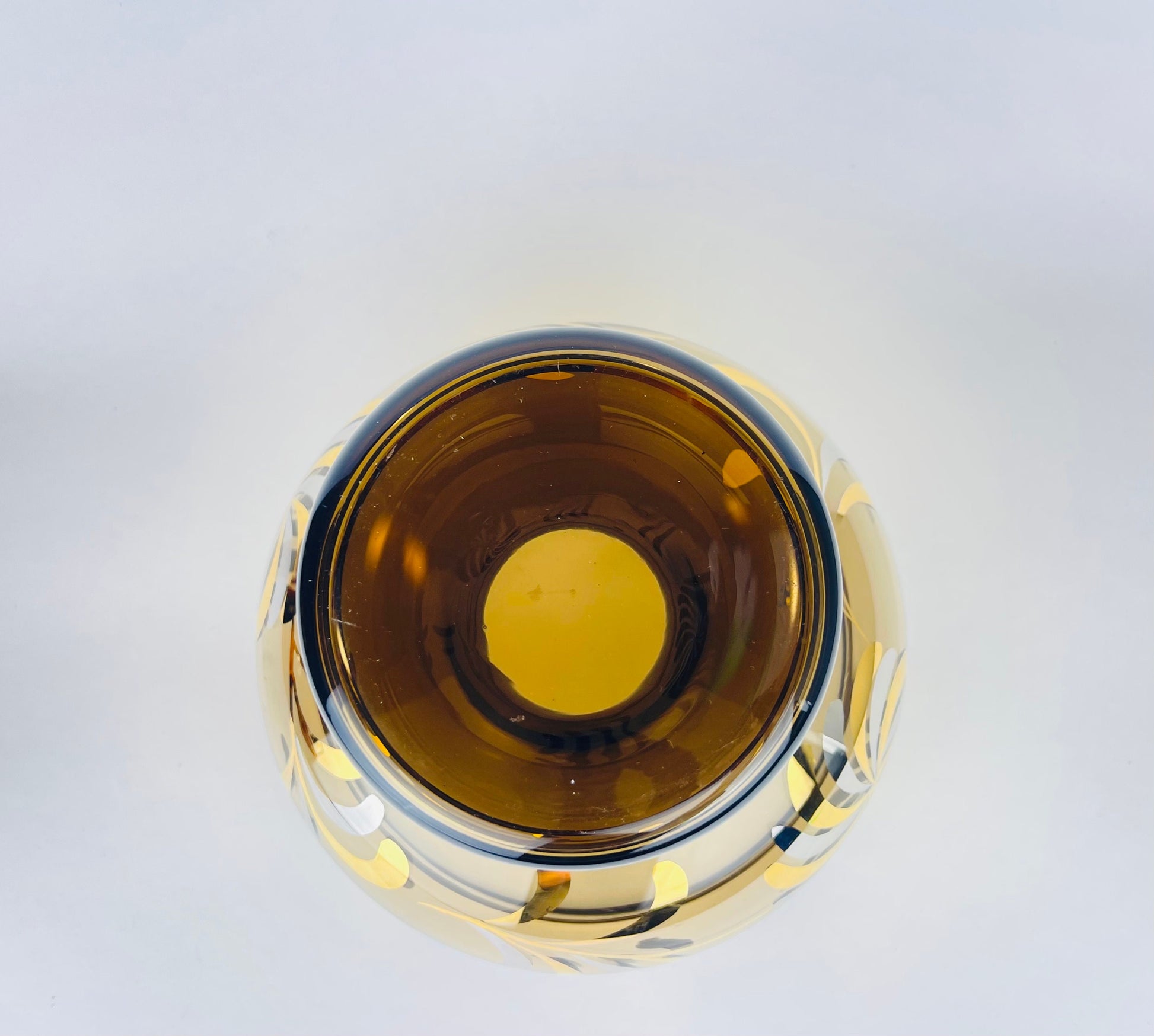 Product image for 'vintage bohemian footed glass compote bowl smokey gold art glass with floral motif made in czechoslovakia' (view 87d161)