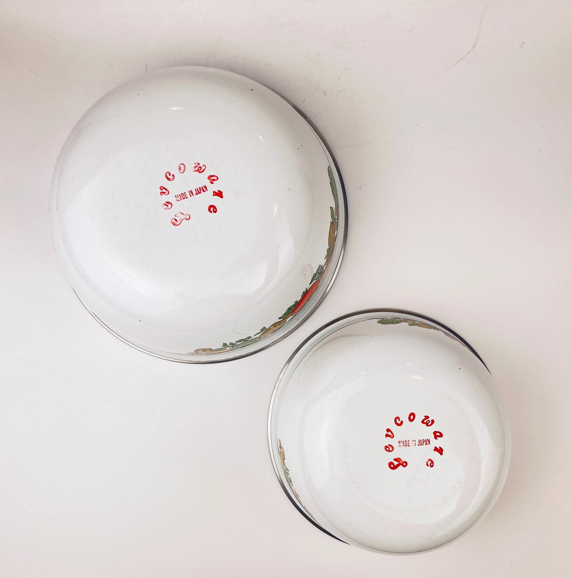 Product image for 'vintage levcoware enamelled nesting mixing bowls vegetable pattern set of two 2' (view 0b314f)
