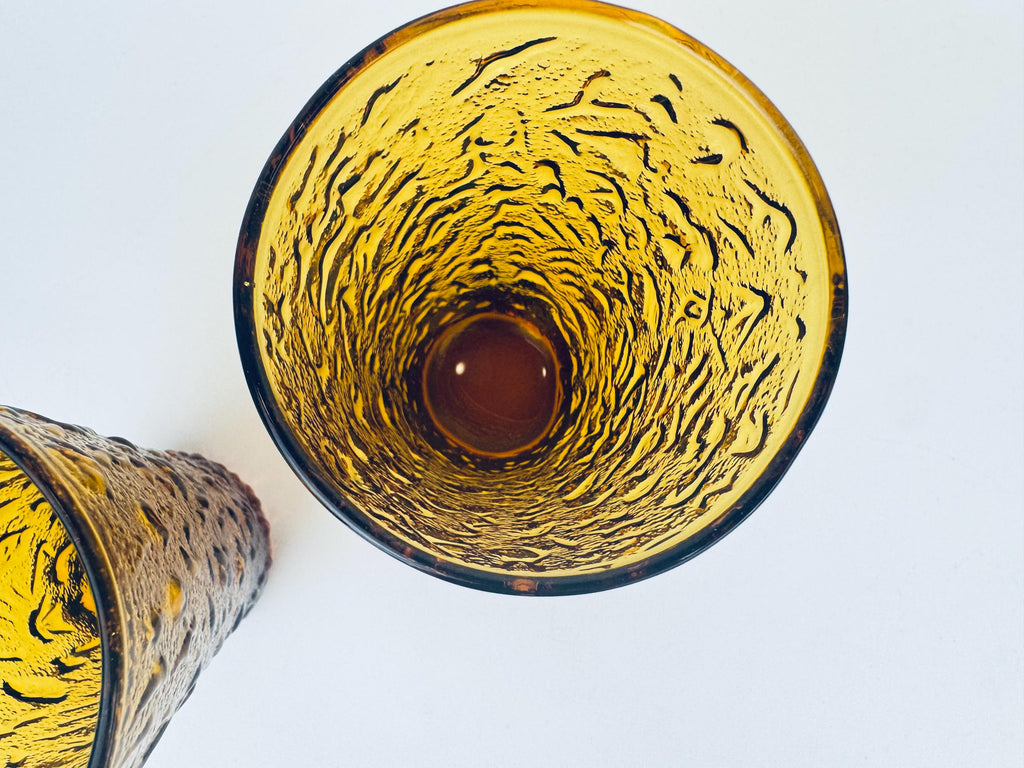Product image for 'vintage amber milano crinkle glass tumblers 1960s anchor hocking bark texture highball set midcentury barware' (view cd194f)