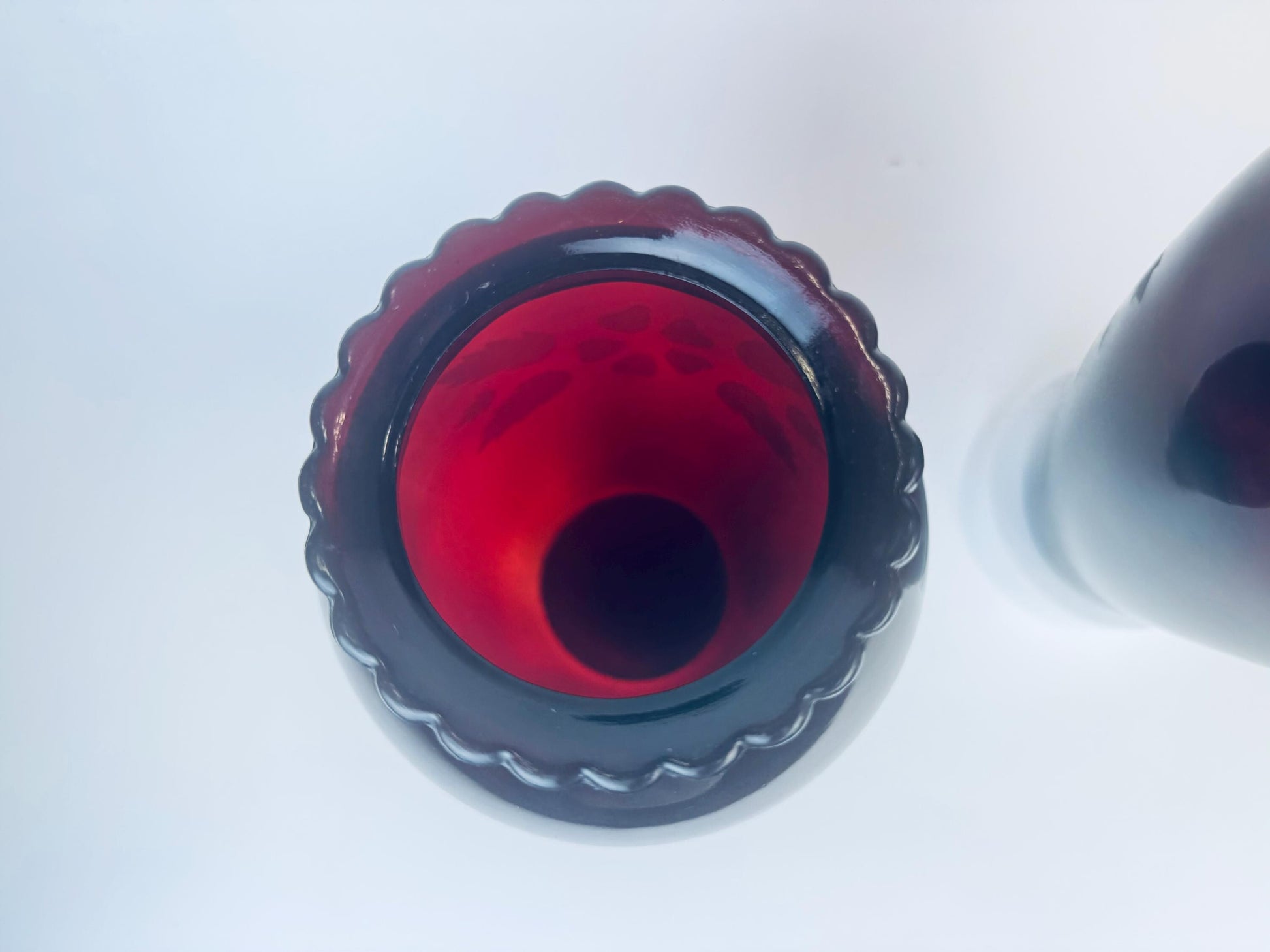 Product image for 'vintage royal ruby anchorglass vase anchor hocking glass scalloped rim top sold separately' (view c27352)