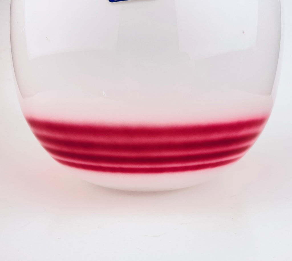 Product image for 'vintage bohemia crystalex white glass round bowl four stripe pink pattern made in czech republic' (view e14ea8)