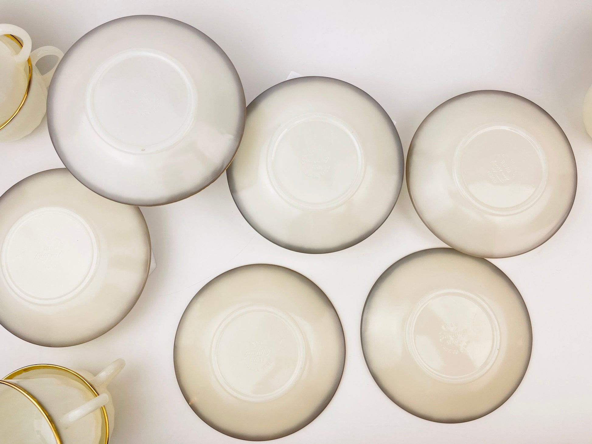 Product image for 'vintage fire king white gold gilt trim milk glass tea cup saucer replacement made in usa' (view bbeb66)