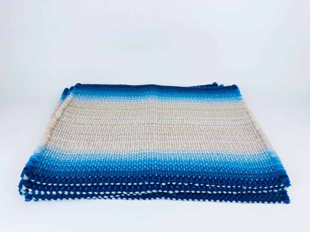 Product image for 'vintage rectangular blue beige stripped fringe style place mats set of six 6' (view bbf07c)