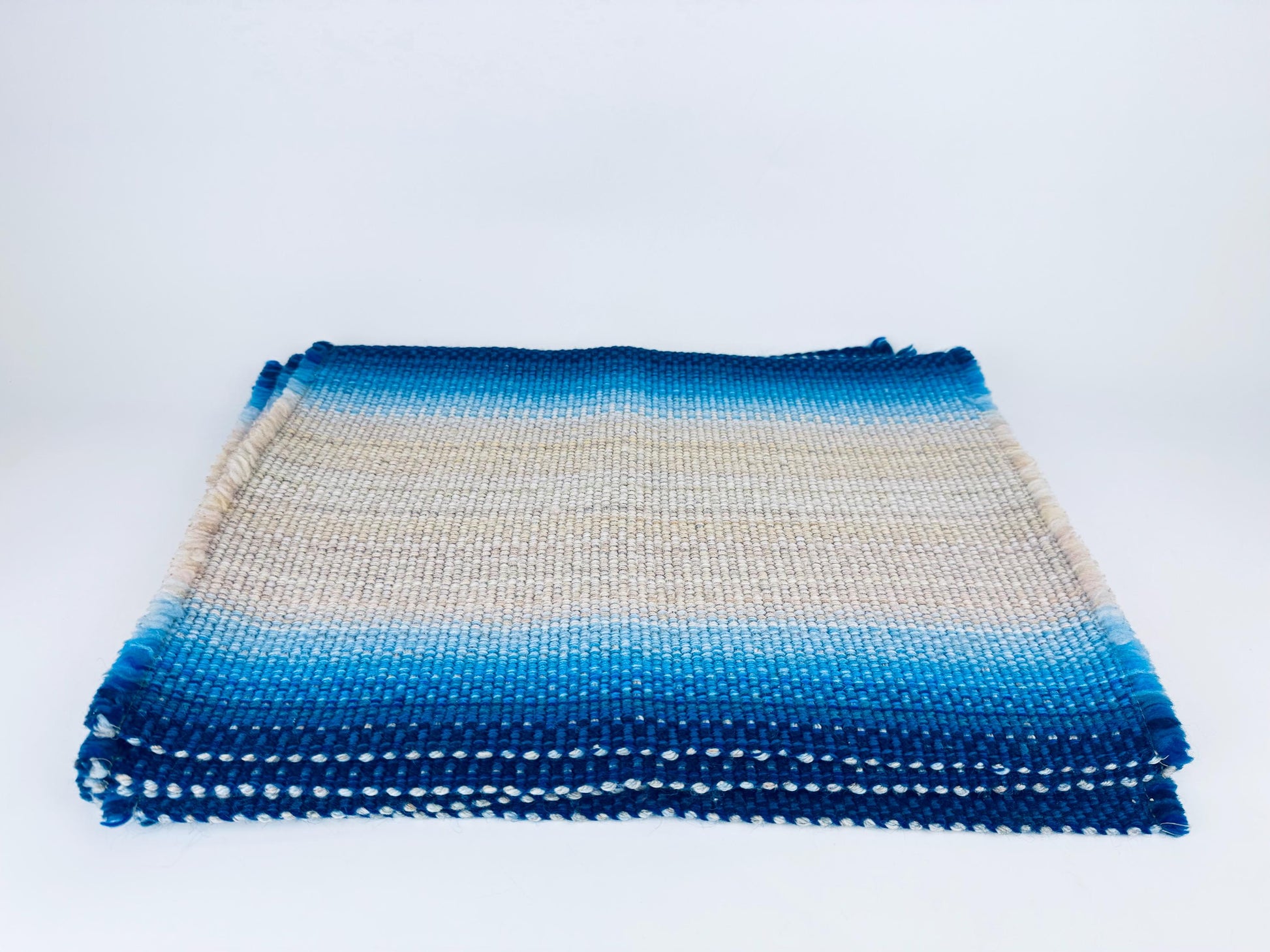 Product image for 'vintage rectangular blue beige stripped fringe style place mats set of six 6' (view bbf07c)