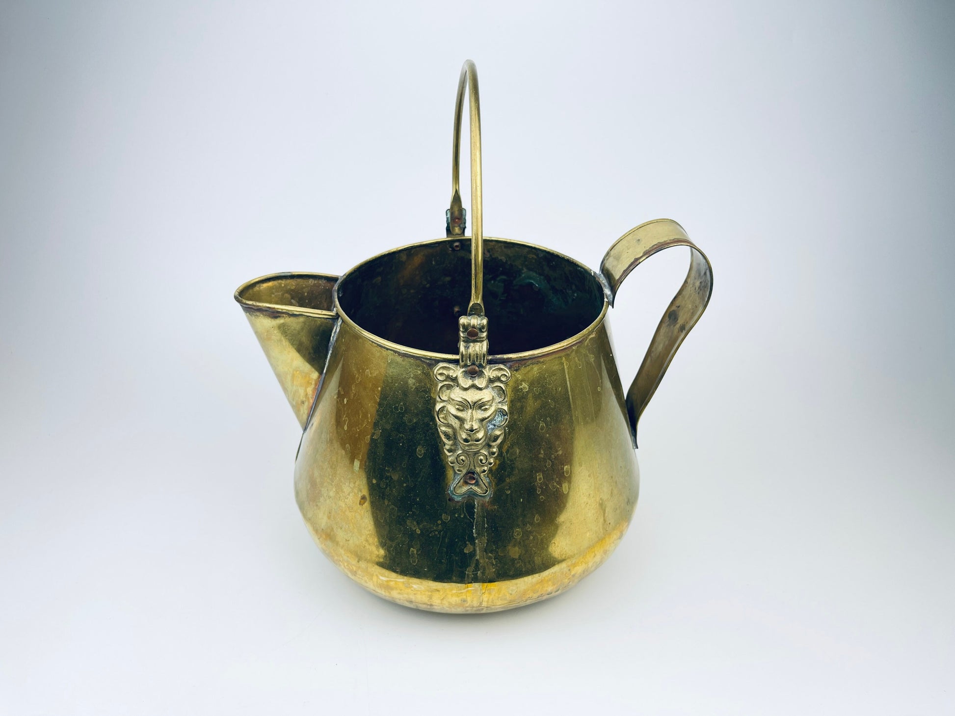 Product image for 'vintage brass lion watering can pot attractive aged metal patina' (view 0a8595)