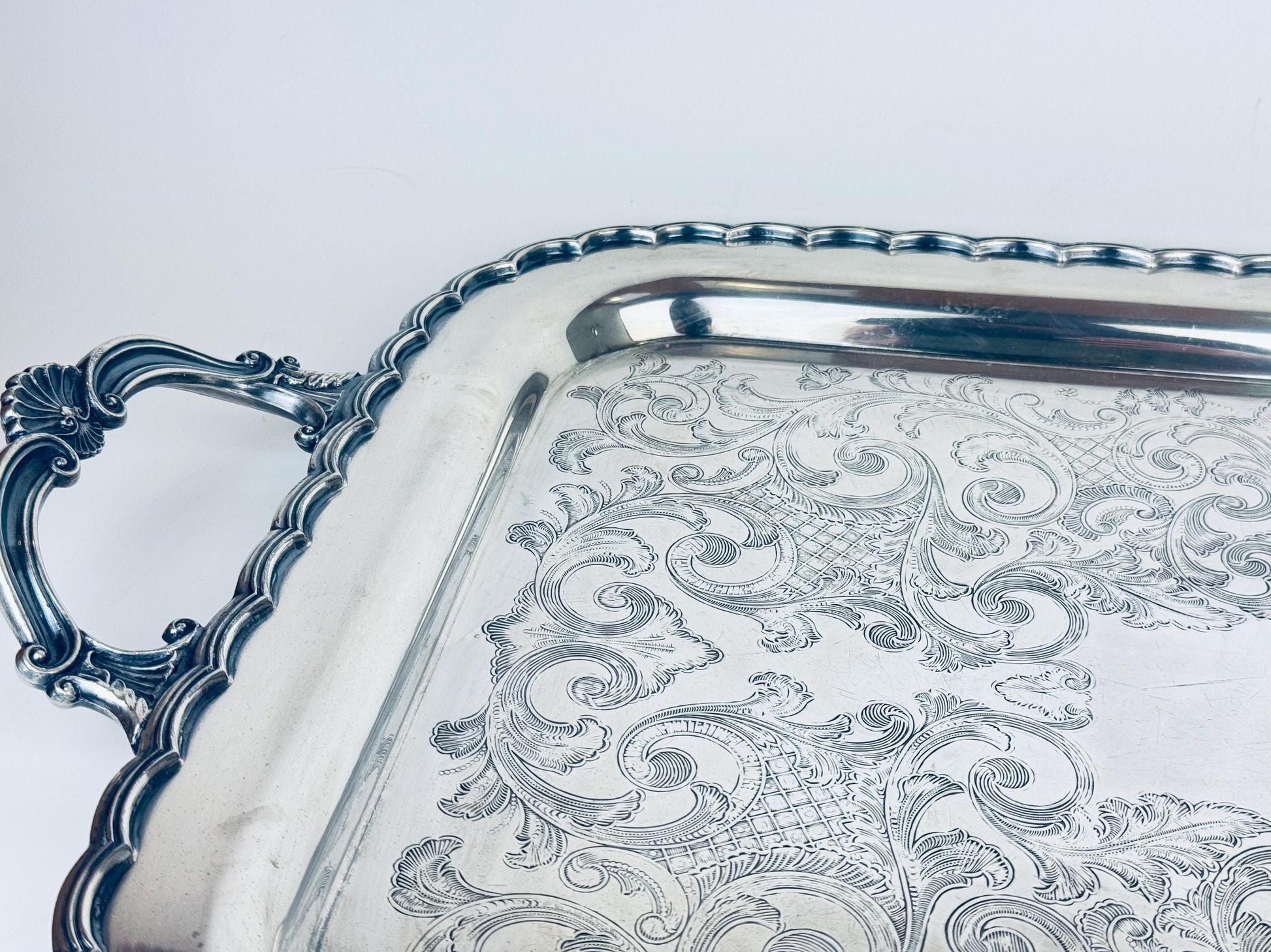Product image for 'vintage antique ornate scroll silver handled tray primerose plate' (view 9ac518)