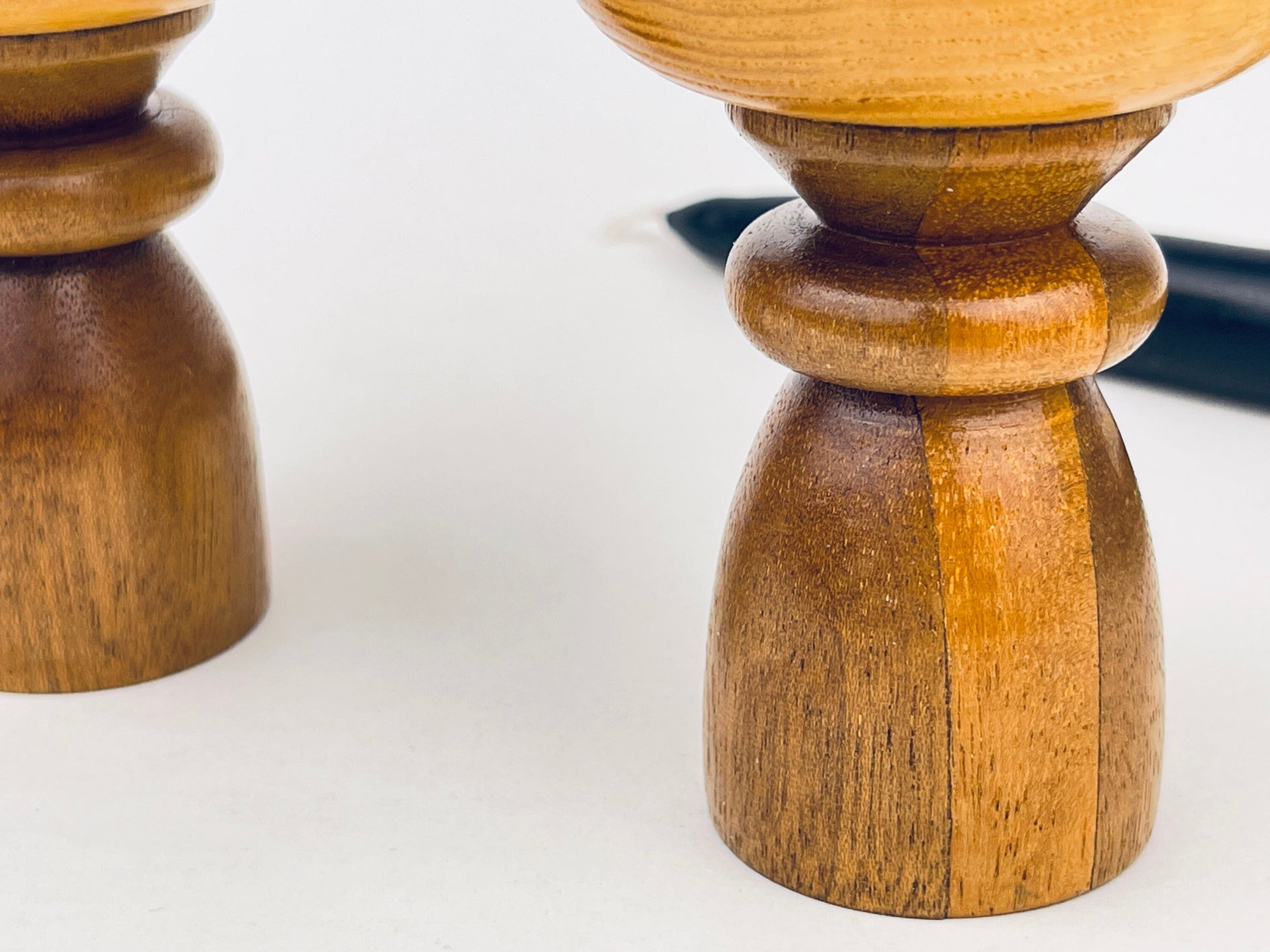 Product image for 'vintage 1970s wooden hourglass candlestick holders set of 2' (view 992b43)
