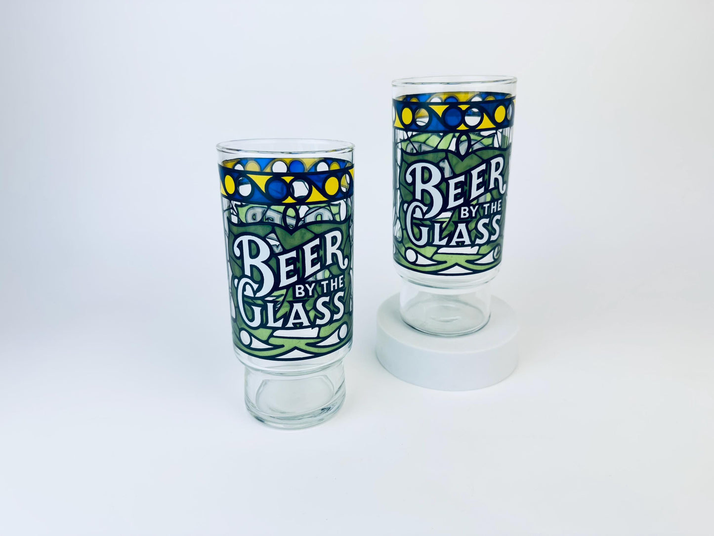 Product image for 'vintage libbey faux stained glass beer by the glass set of two 2' (view c005be)