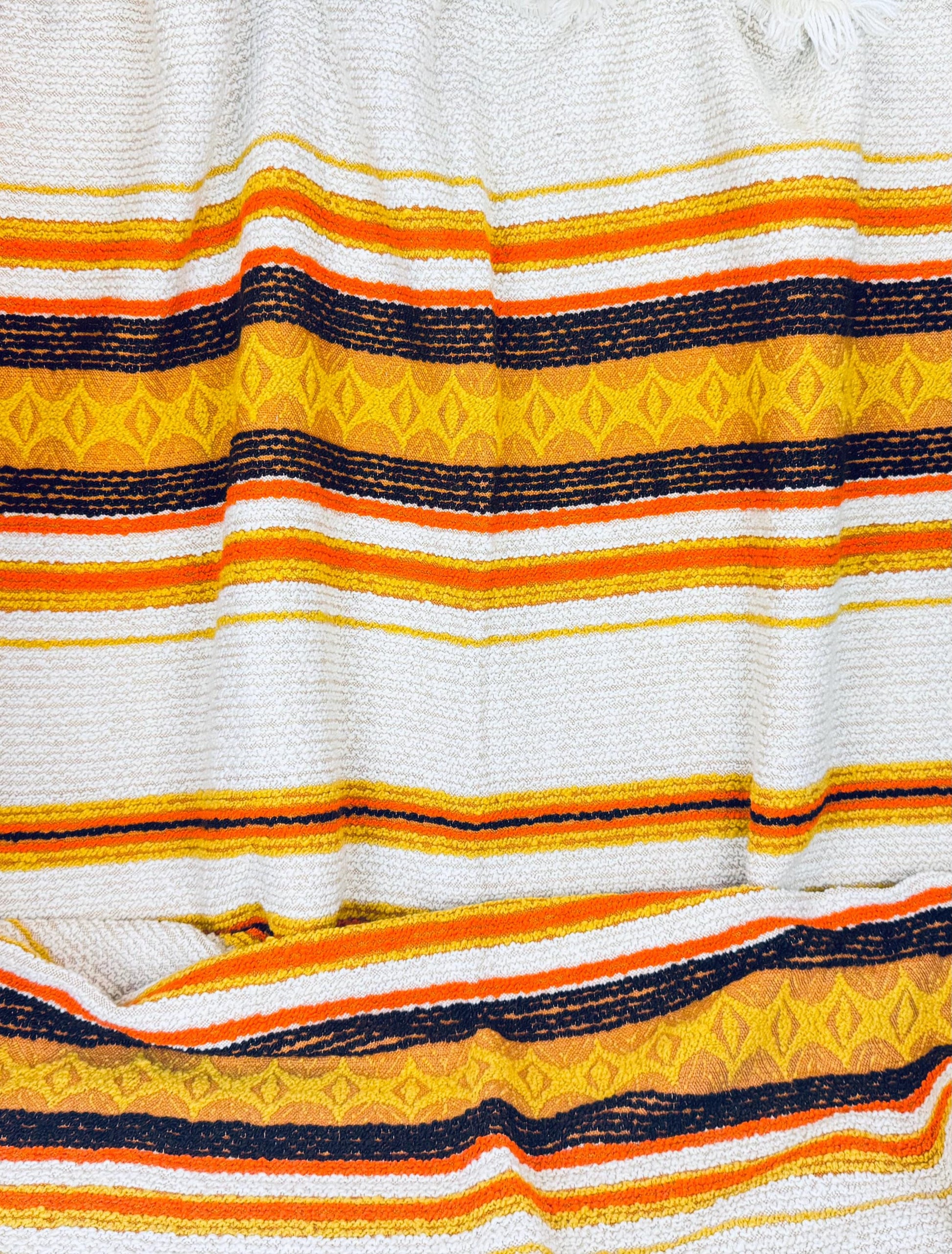 Product image for 'vintage 1970s acrylic rug 50 x72 sculpted loop pile with fringe retro geometric floor rug' (view eda85b)