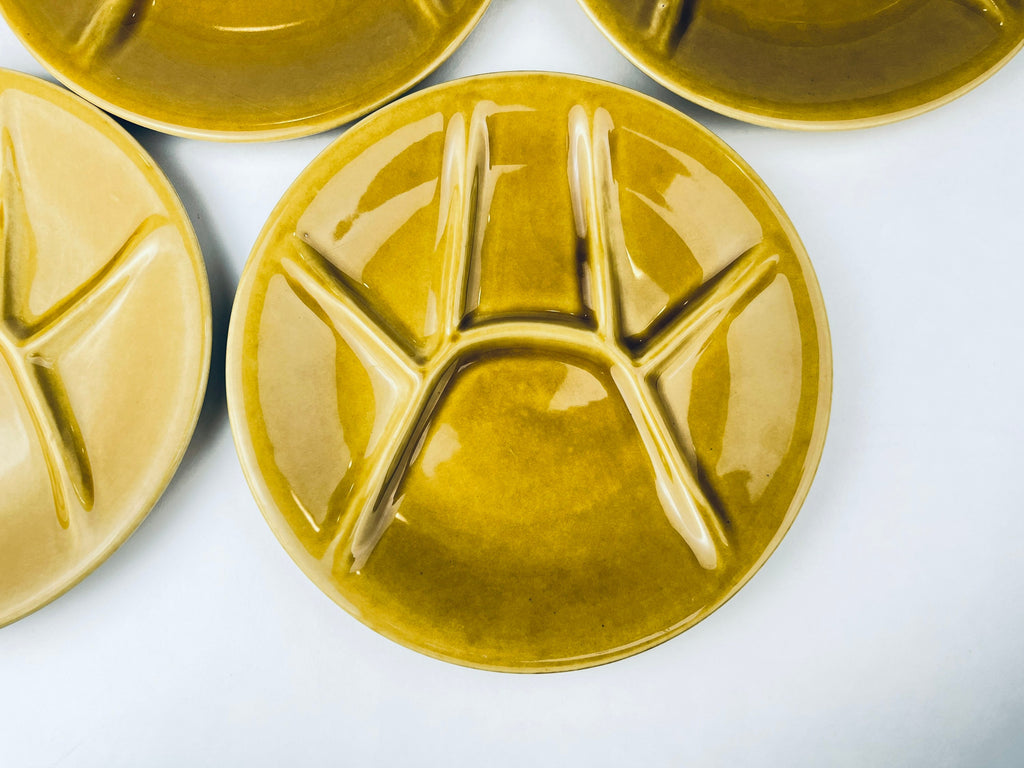 Product image for 'vintage keralux boch freres belgium ceramic fondue cheese sushi plates 9 set of 4 four honey coloured glazed' (view b18d70)