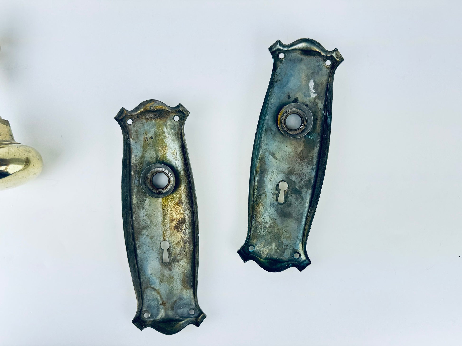 Product image for 'antique brass plated double sided door handle knob door plates architectural salvage rustic hardware decor sold separately' (view b2c658)