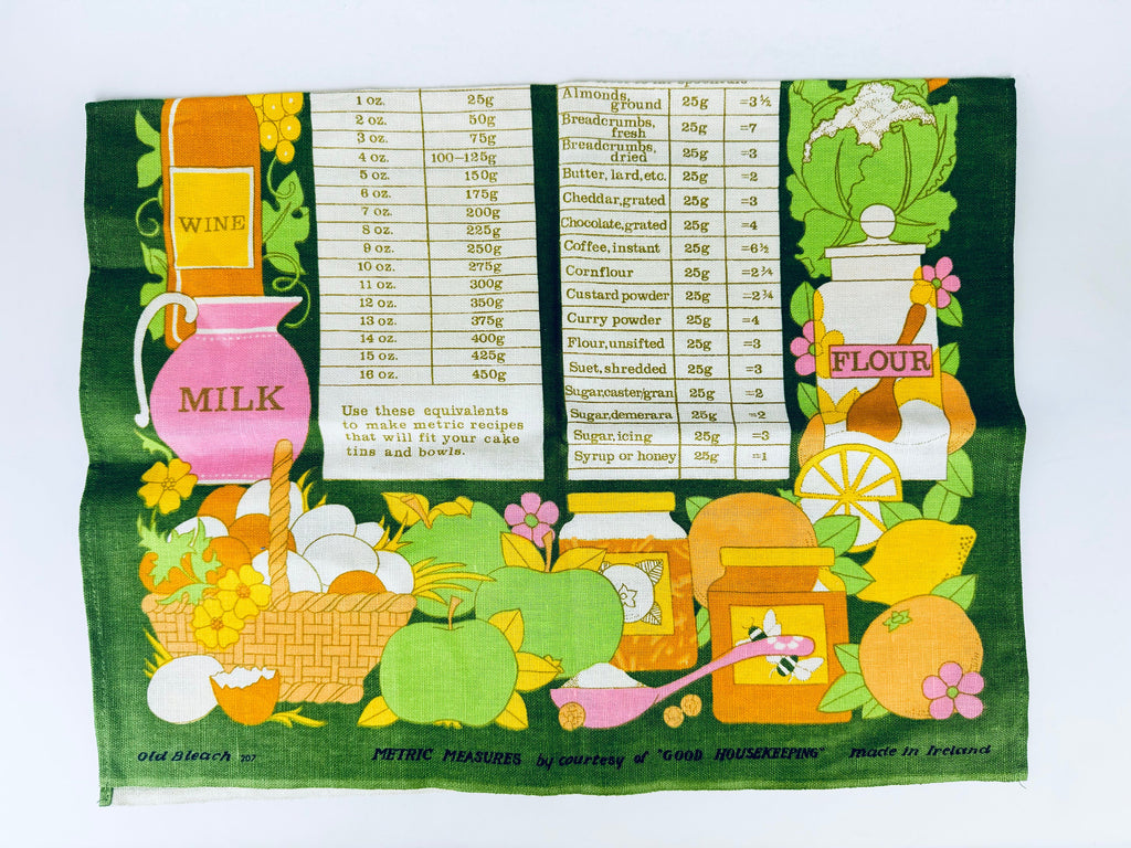 Product image for 'vintage old bleach measuring in metrics good housekeeping linen towel kitchen statement towel tapestry made in ireland' (view 79e4ab)