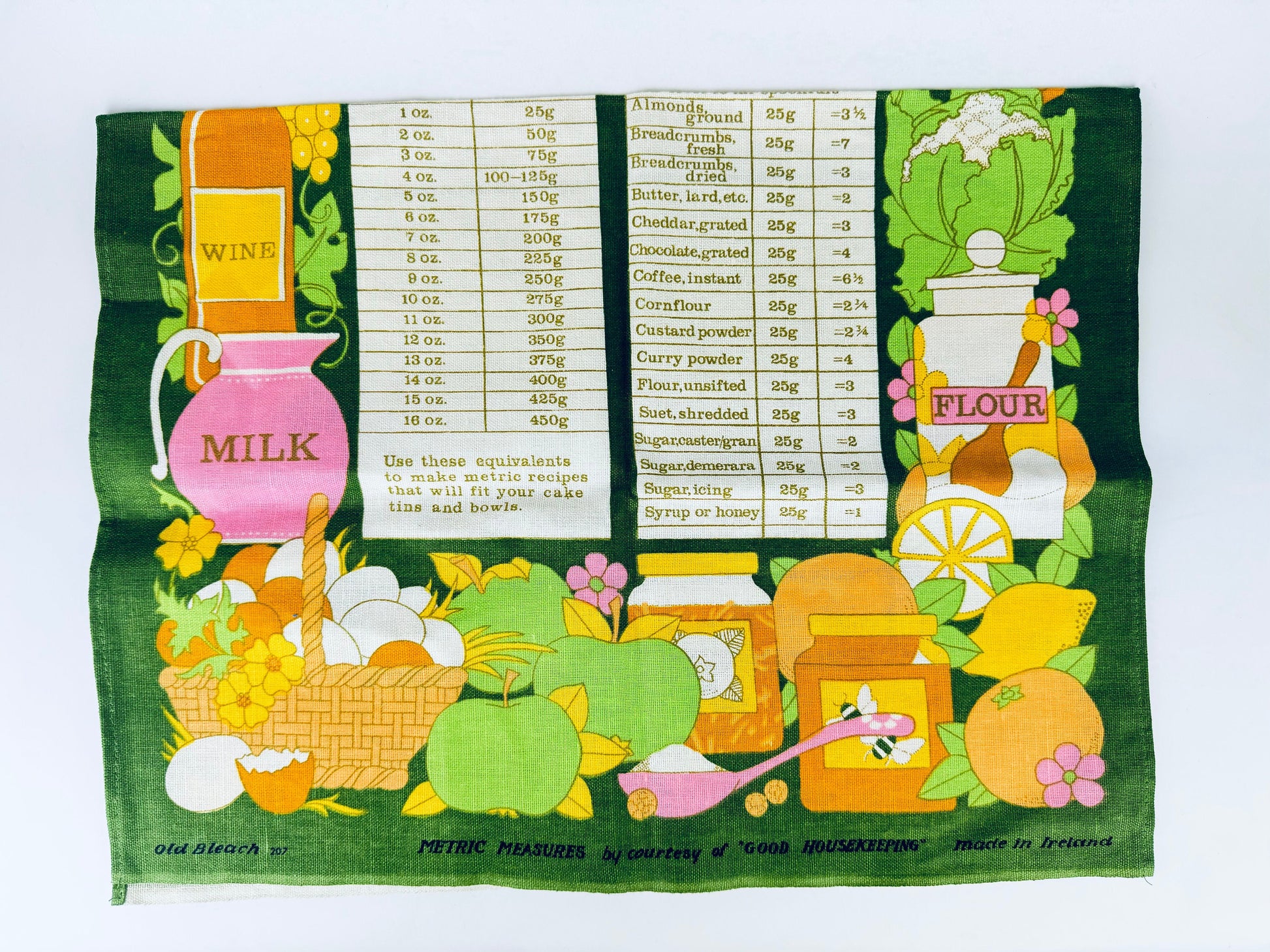Product image for 'vintage old bleach measuring in metrics good housekeeping linen towel kitchen statement towel tapestry made in ireland' (view 79e4ab)